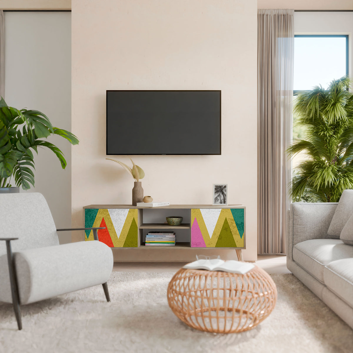 COLORFUL TRIANGLES 2-Door TV Cabinet