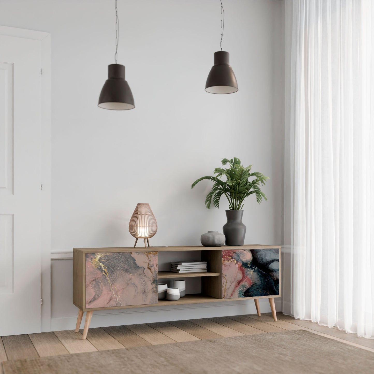 GILDED SWIRLS 2-Door TV Stand in Oak Effect