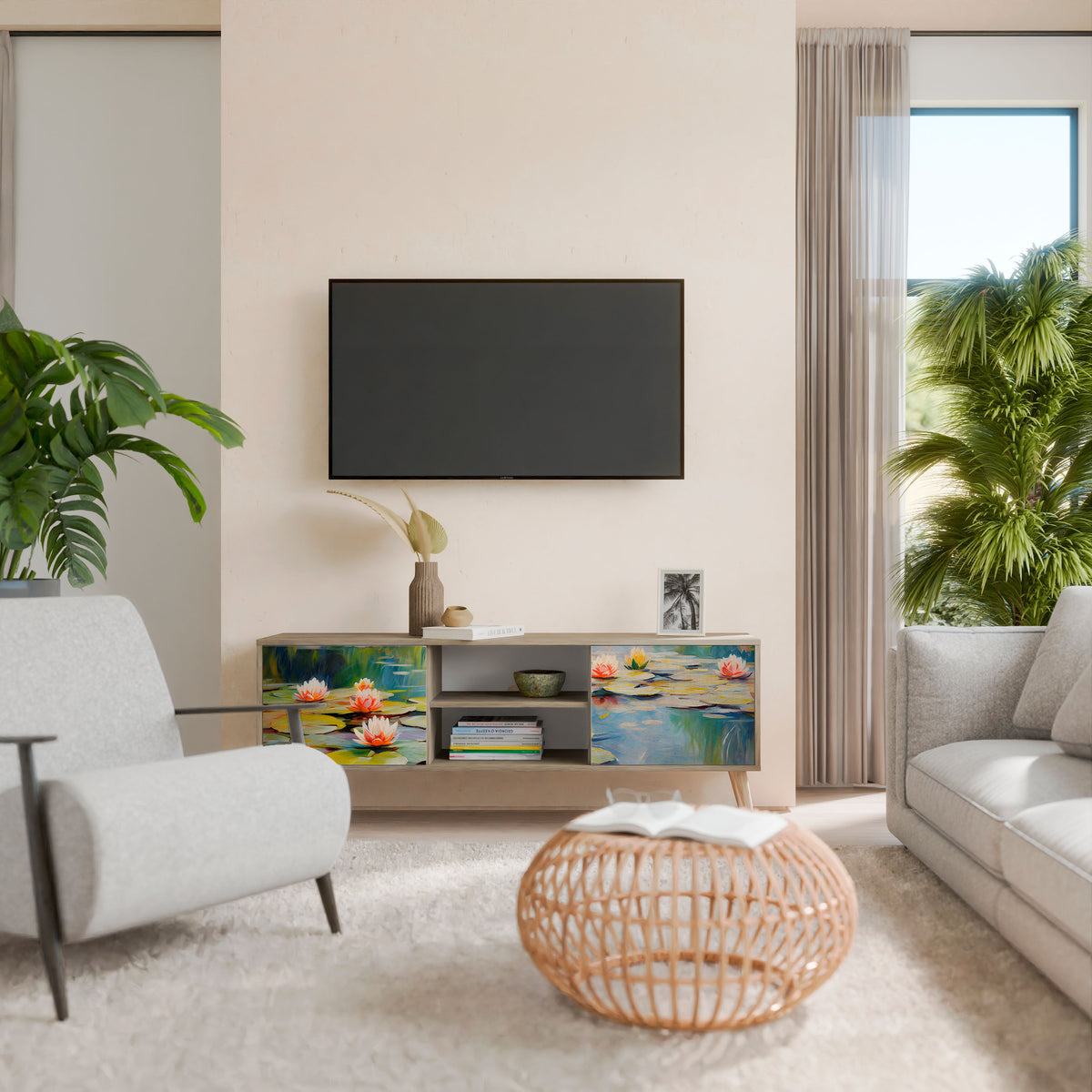 BLOOMING WATERS 2-Door TV Cabinet