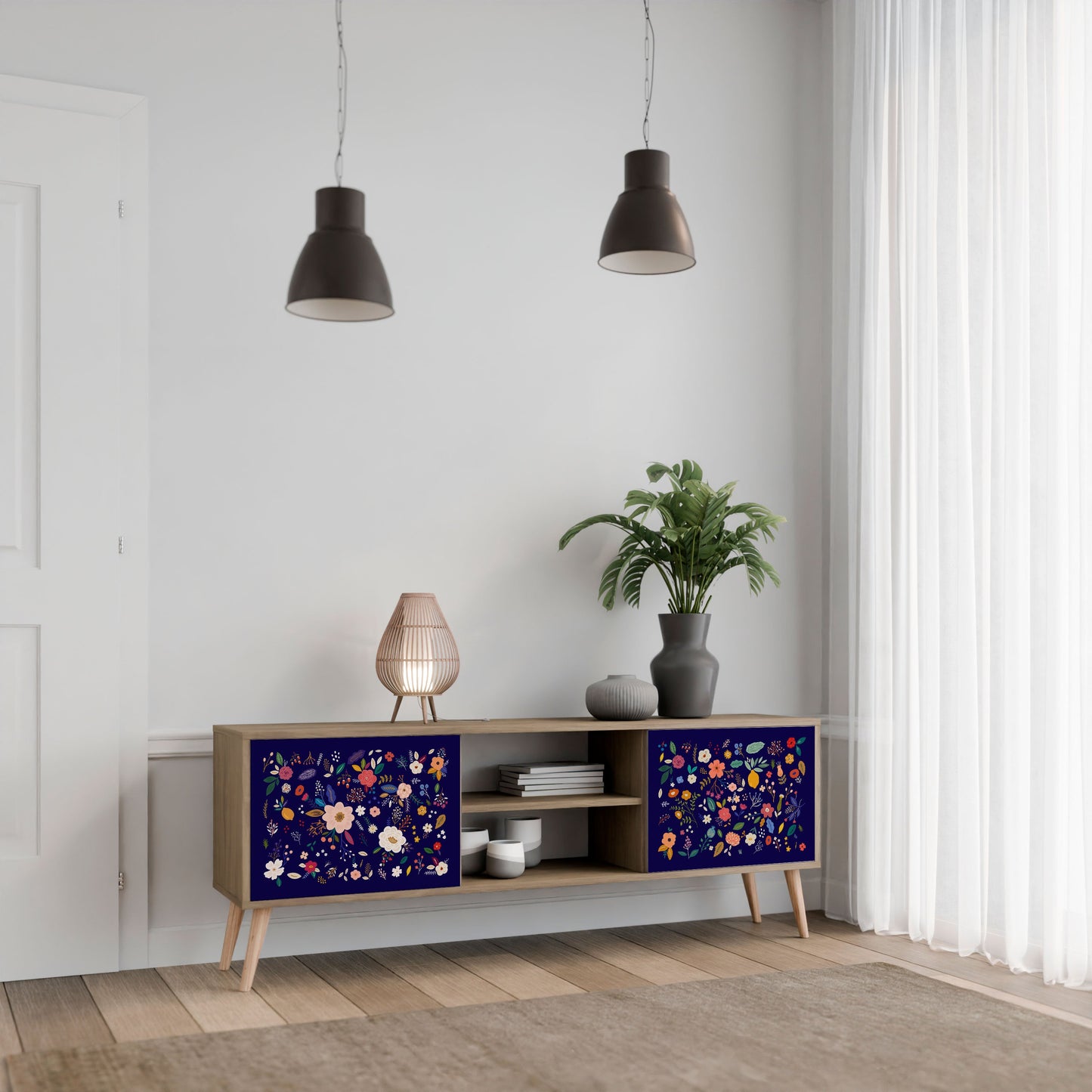 Mobile TV a 2 ante FLORAL COMBINATION in effetto rovere