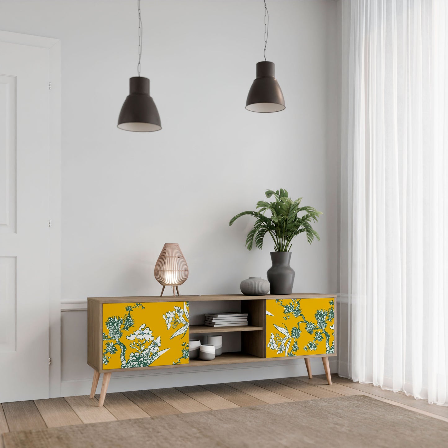 Mobile TV a 2 ante YELLOW CHINOISERIE in effetto rovere