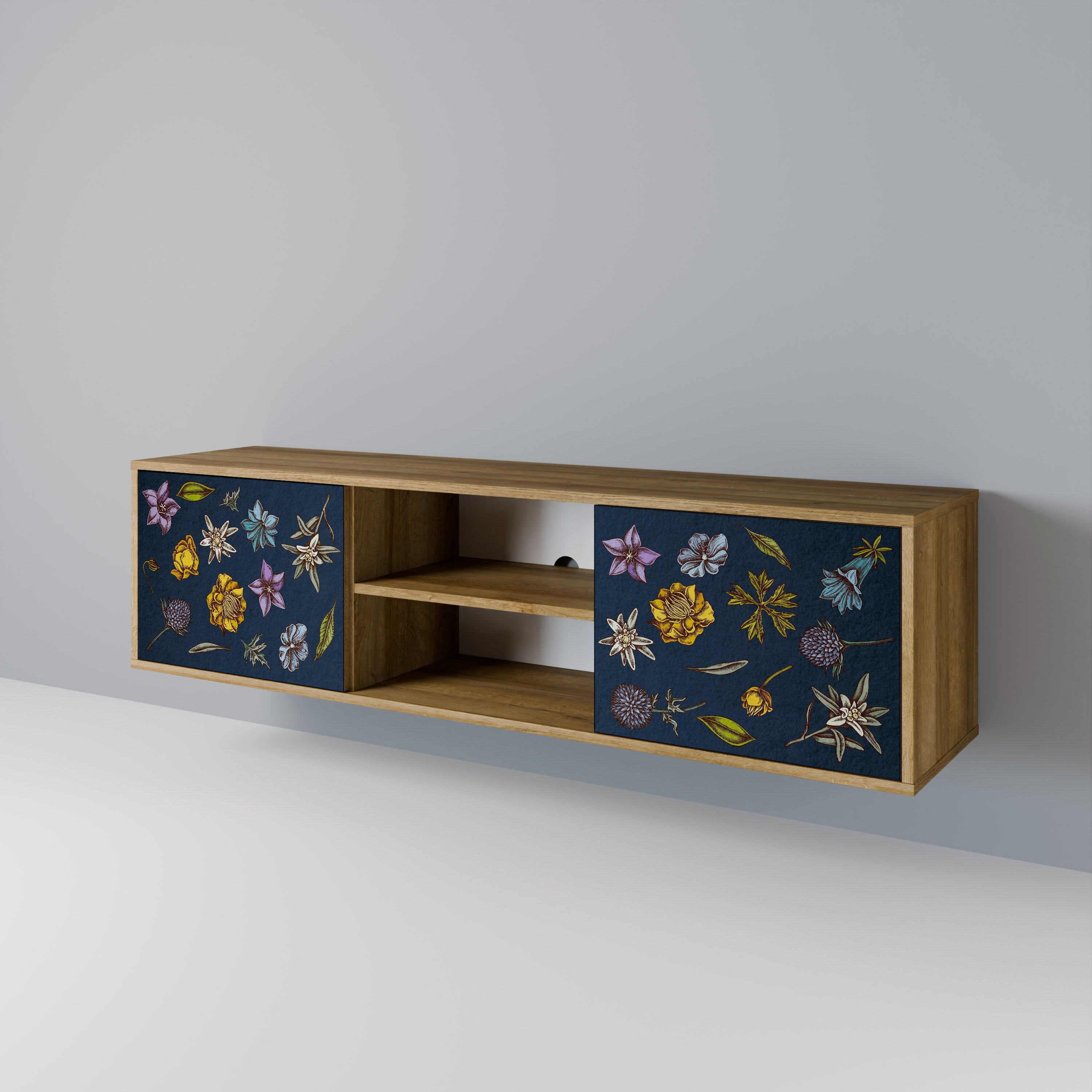 FLOWERS ON NAVY BLUE 2-Door TV Cabinet