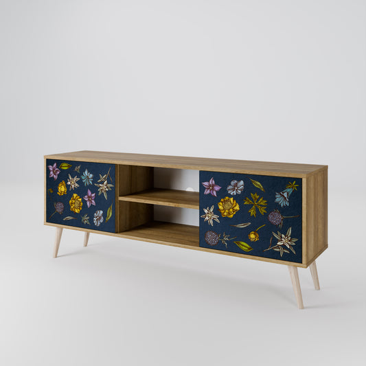 FLOWERS ON NAVY BLUE TV-bänk med två dörrar