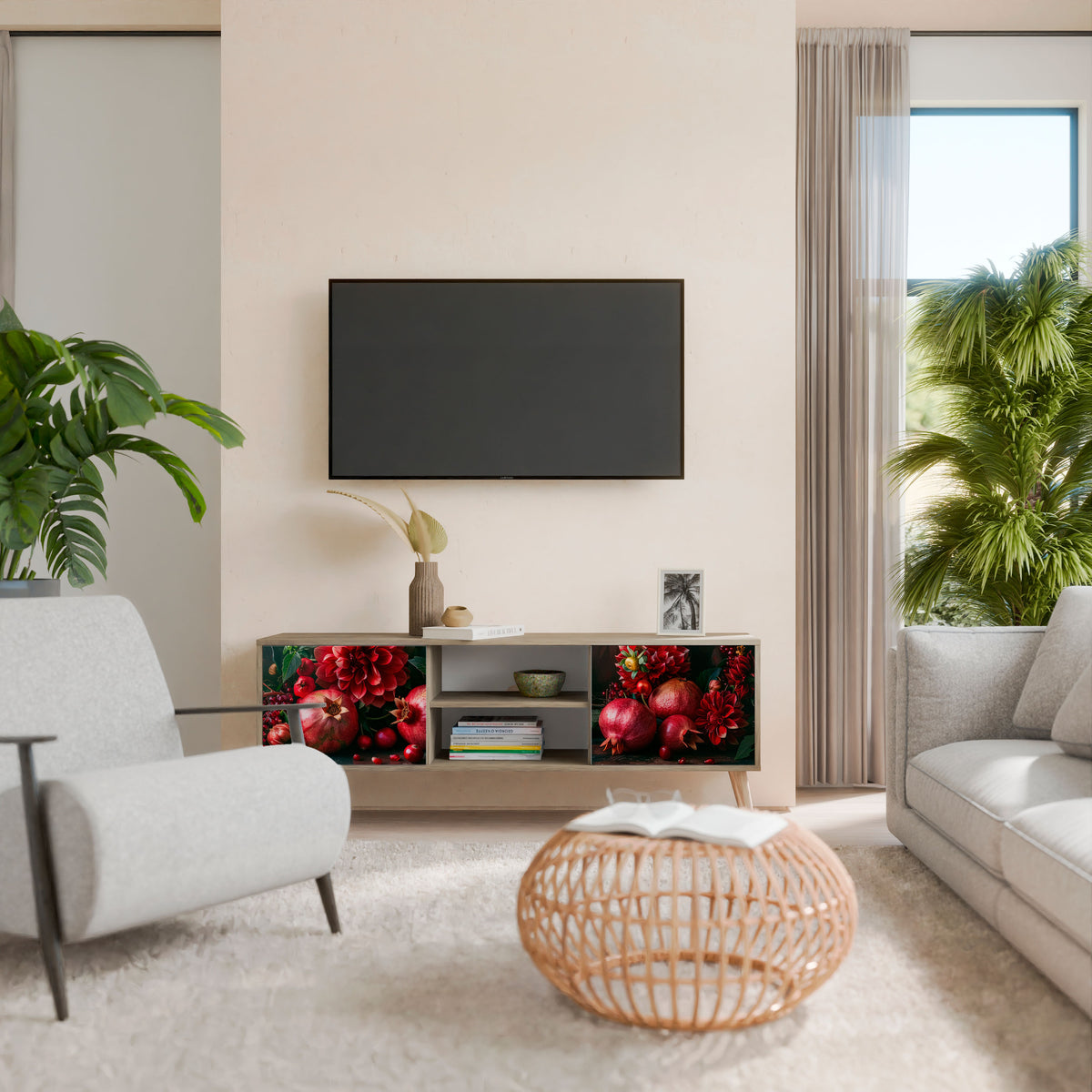 DAHLIAS AND POMEGRANATES Mueble de TV de 2 Puertas