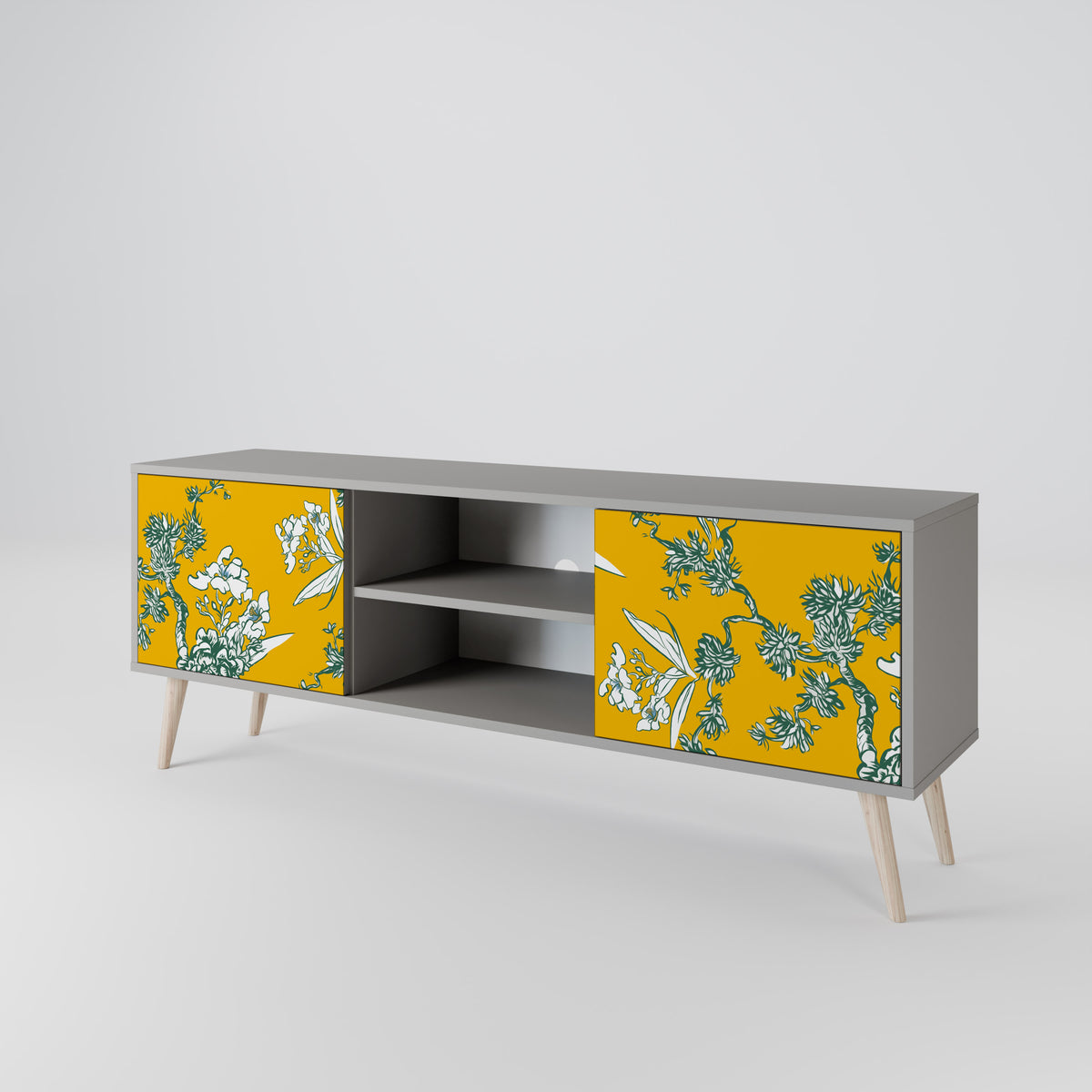 YELLOW CHINOISERIE TV-bänk med två dörrar