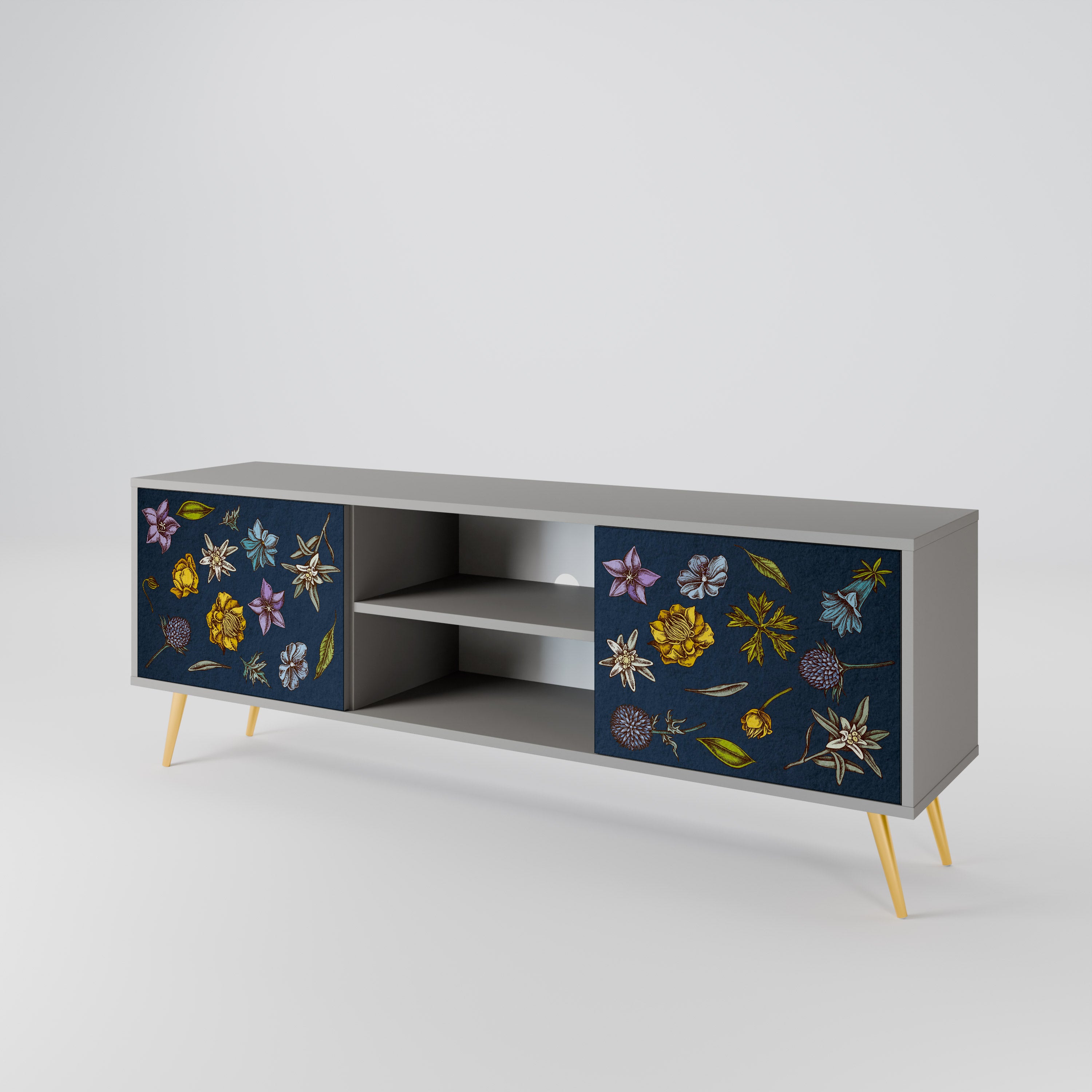 FLOWERS ON NAVY BLUE 2-Door TV Cabinet