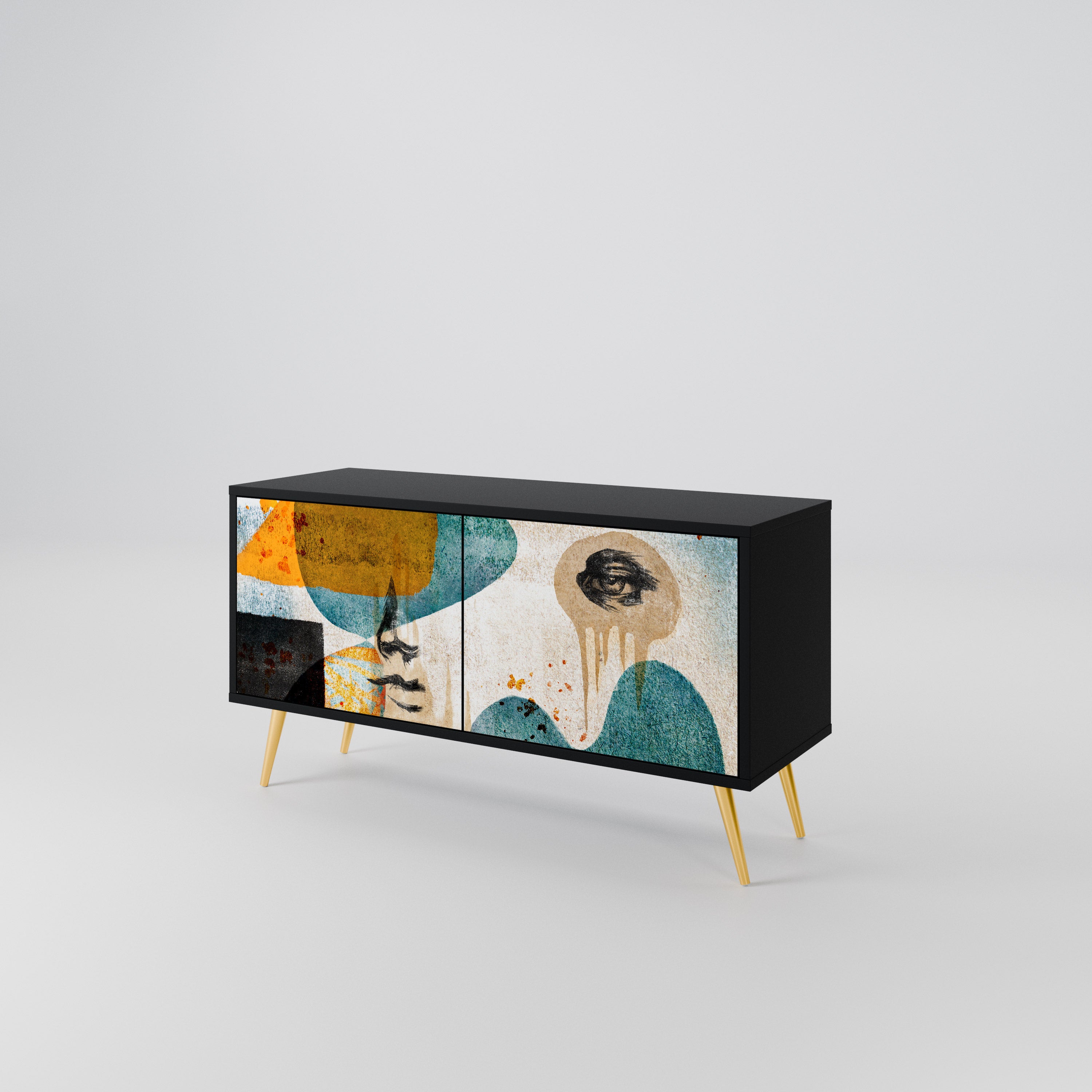 ABSTRACT FACES Compact 2-Door TV Cabinet
