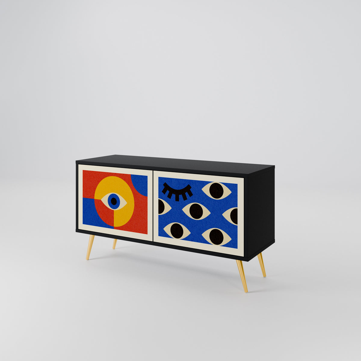 GEOMETRIC EYES Kompakt TV-bänk med 2 dörrar