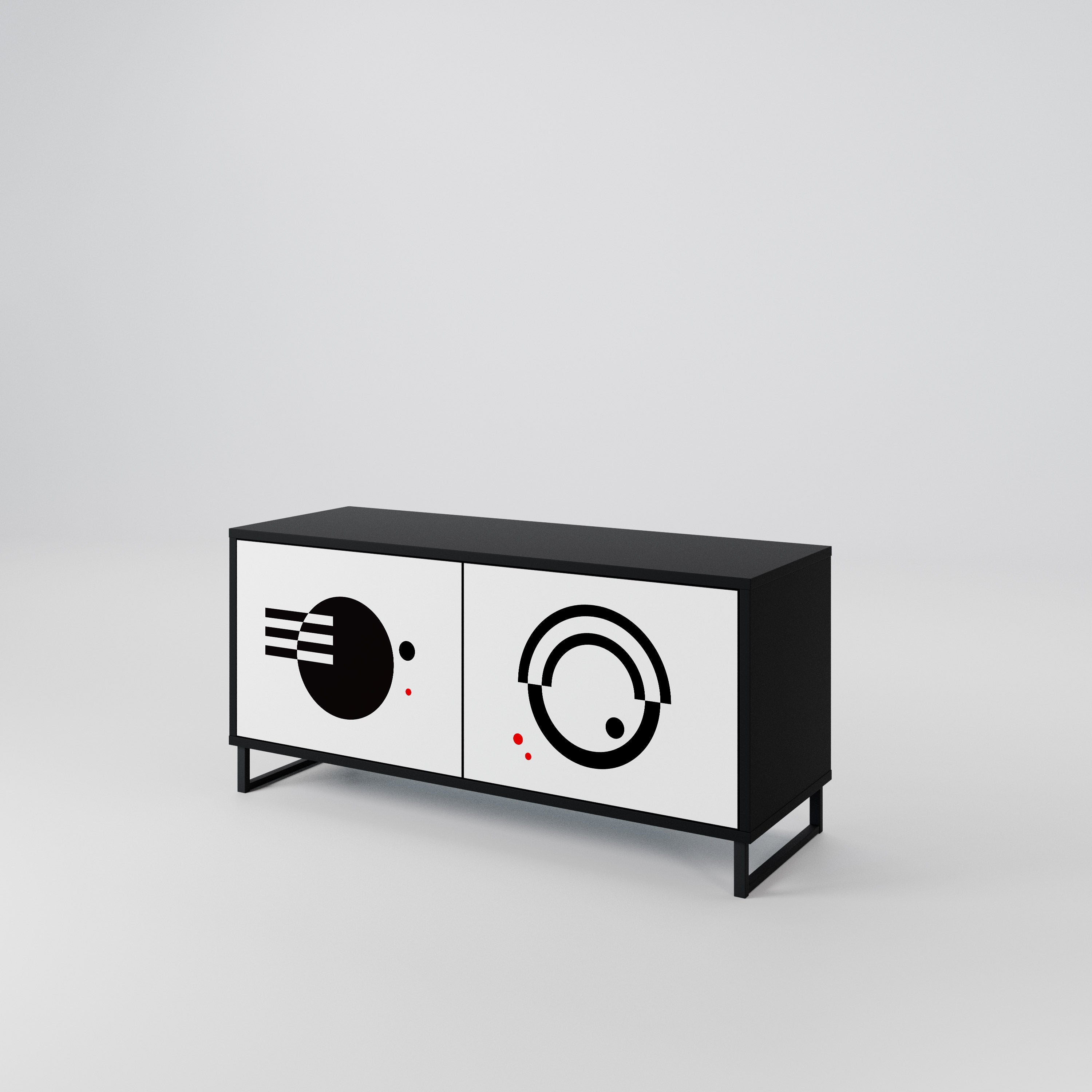 BLACK AND WHITE COMBINATION Compact 2-Door TV Cabinet