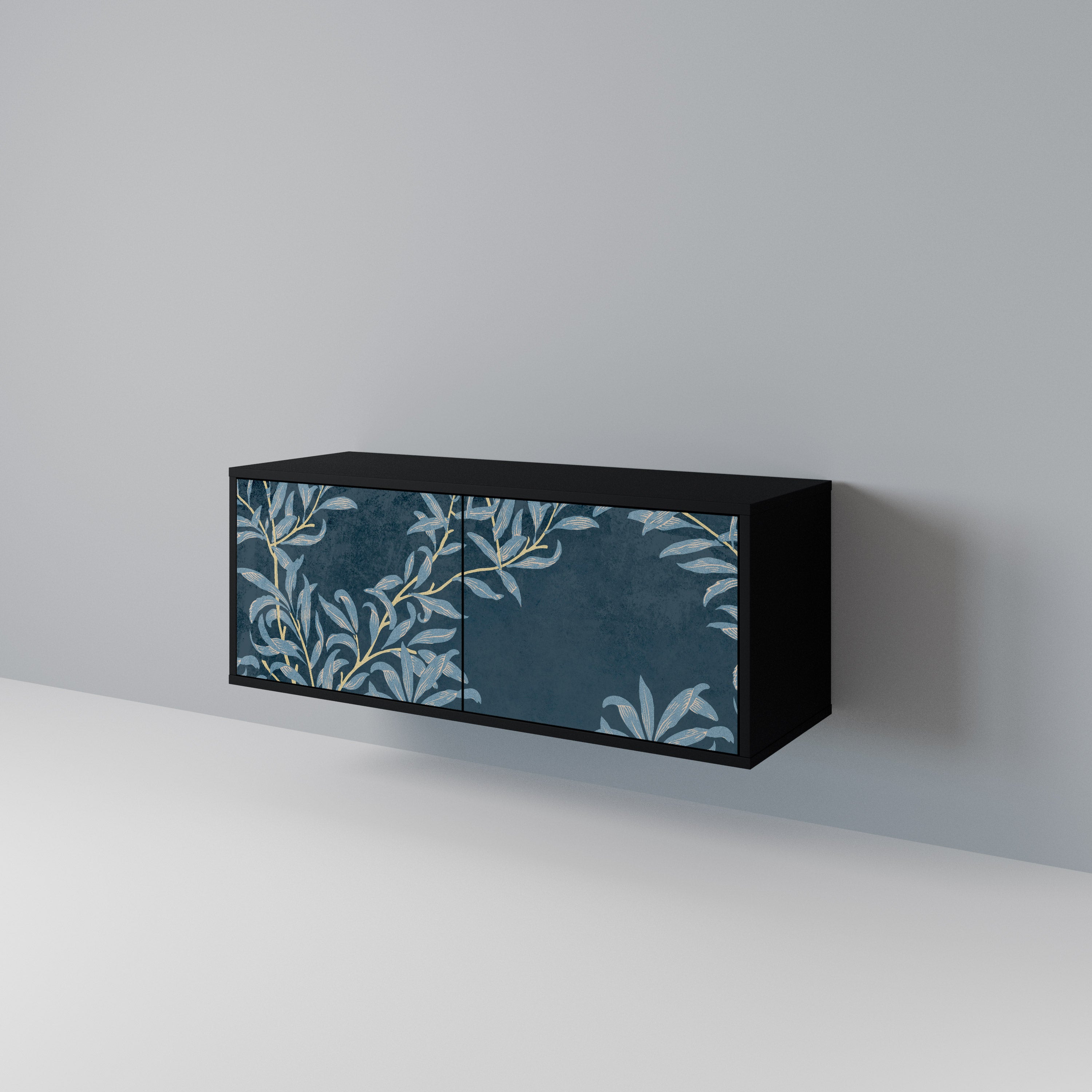 BLUE LEAVES Mueble de TV Compacto de 2 puertas