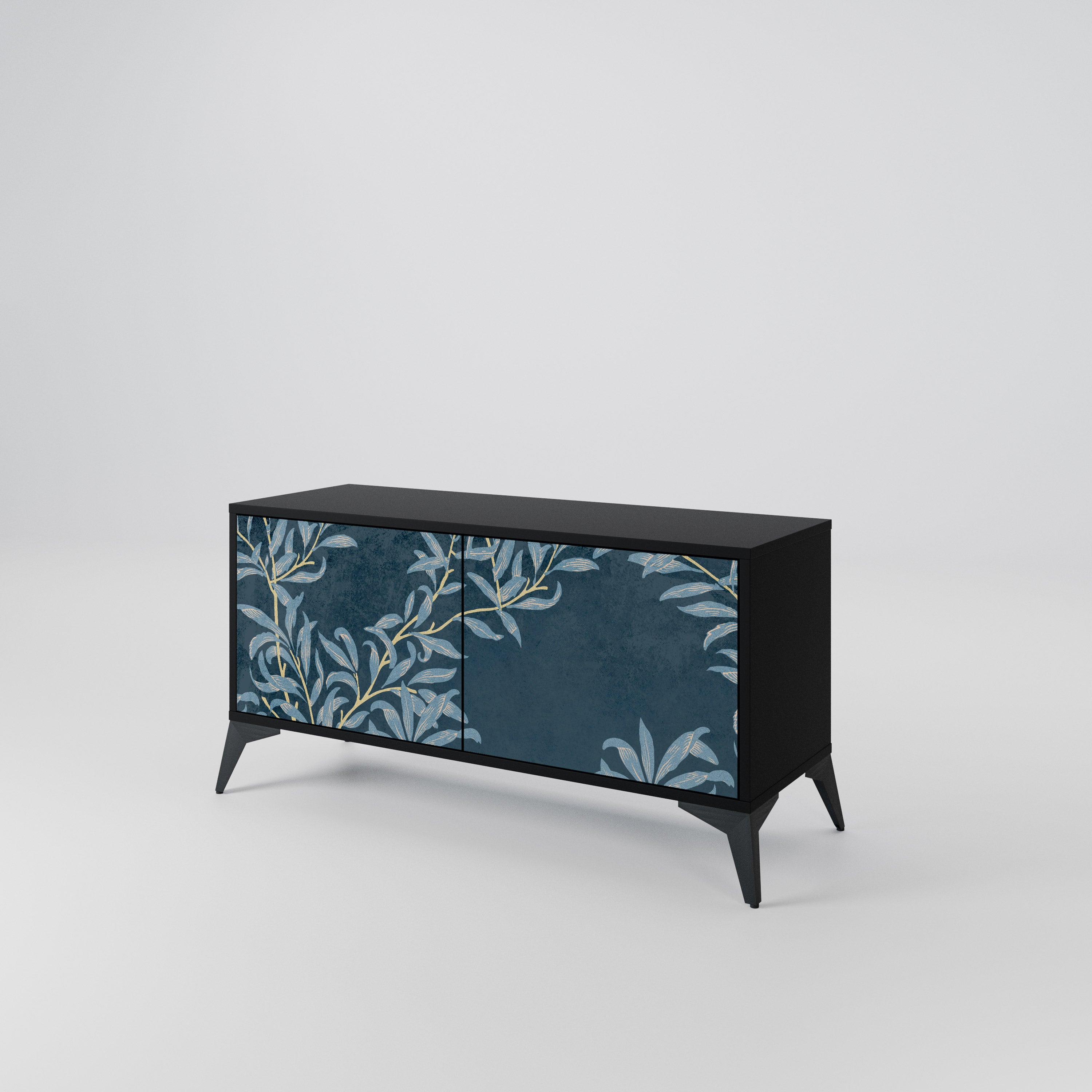 BLUE LEAVES Mueble de TV Compacto de 2 puertas