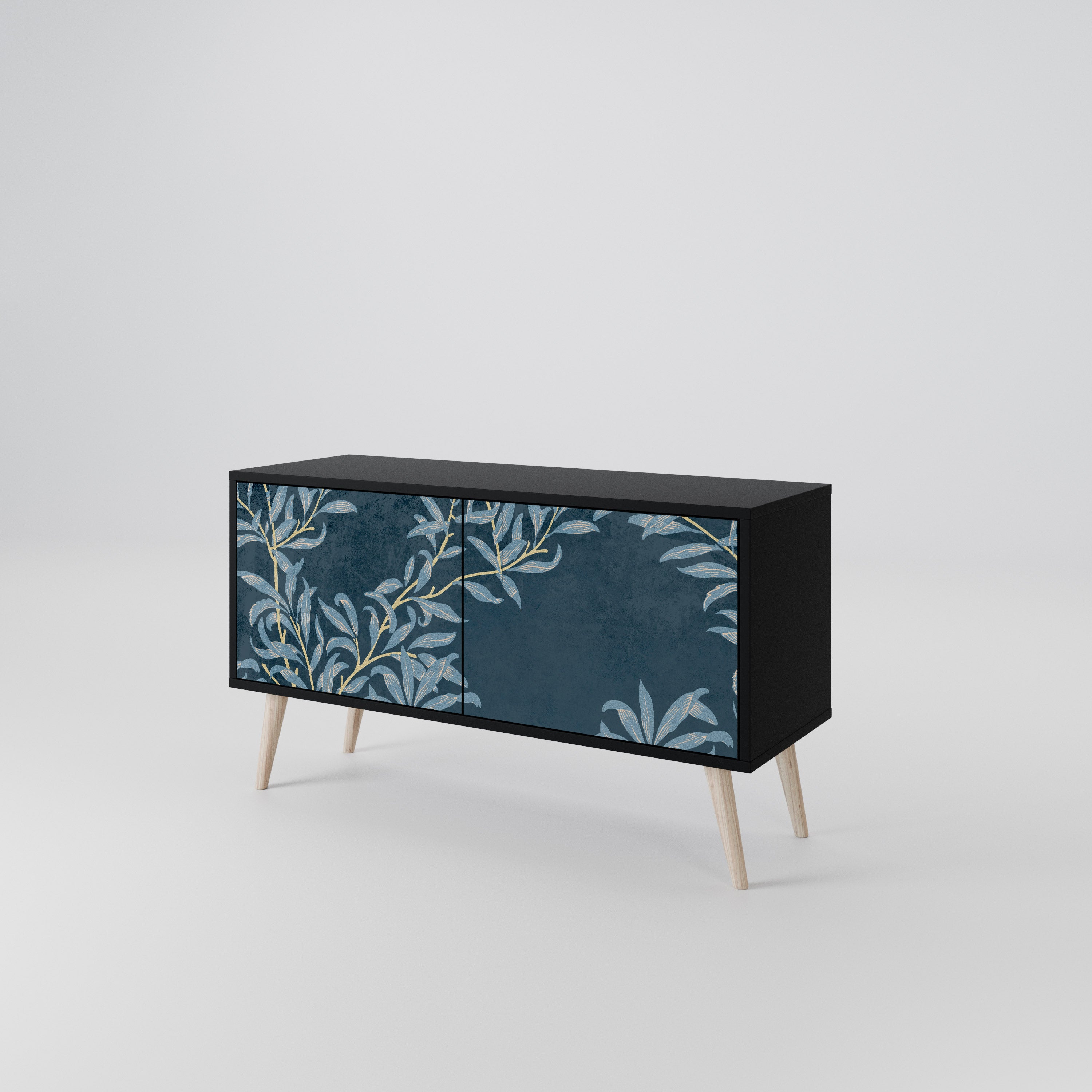 BLUE LEAVES Mueble de TV Compacto de 2 puertas