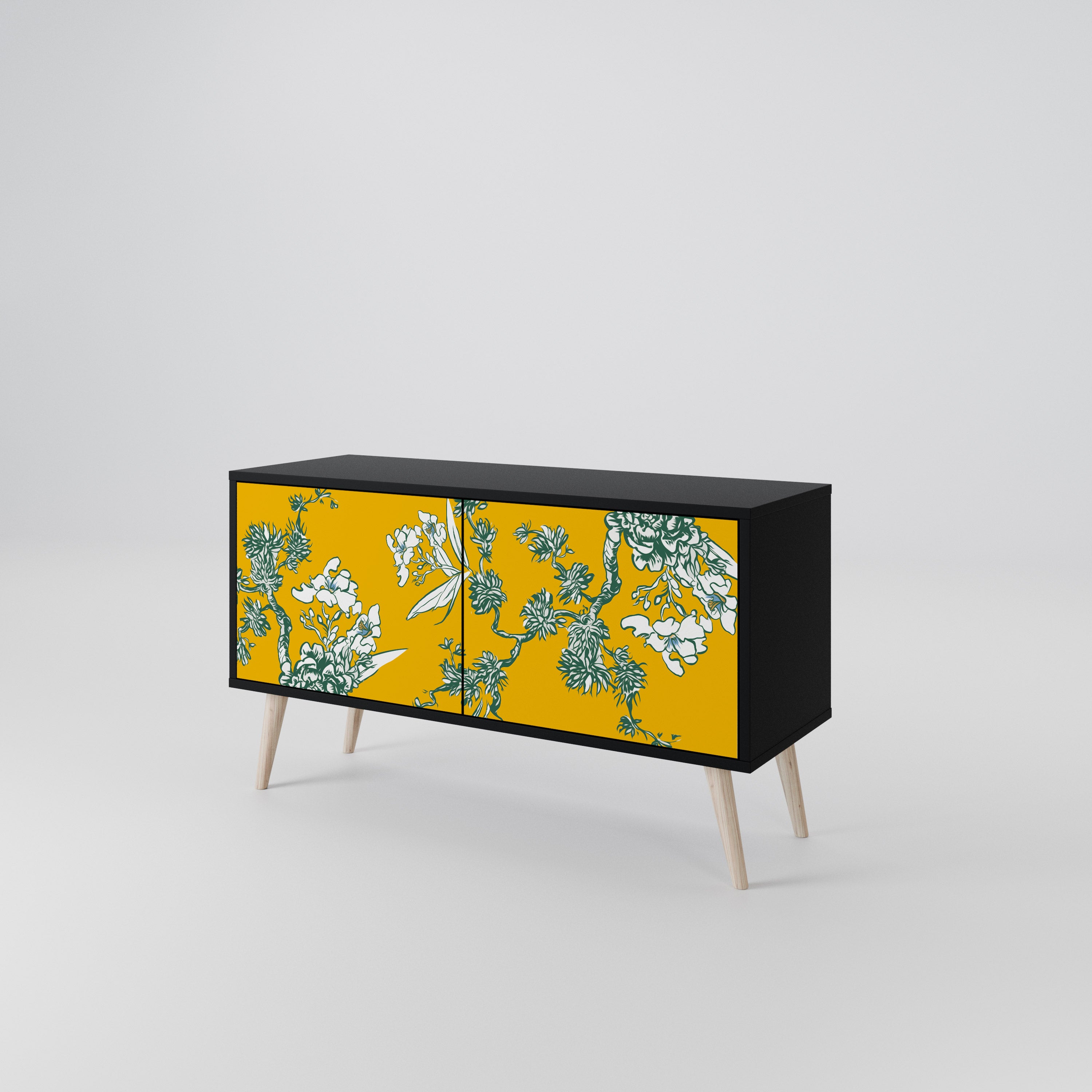 YELLOW CHINOISERIE Compact 2-Door TV Cabinet