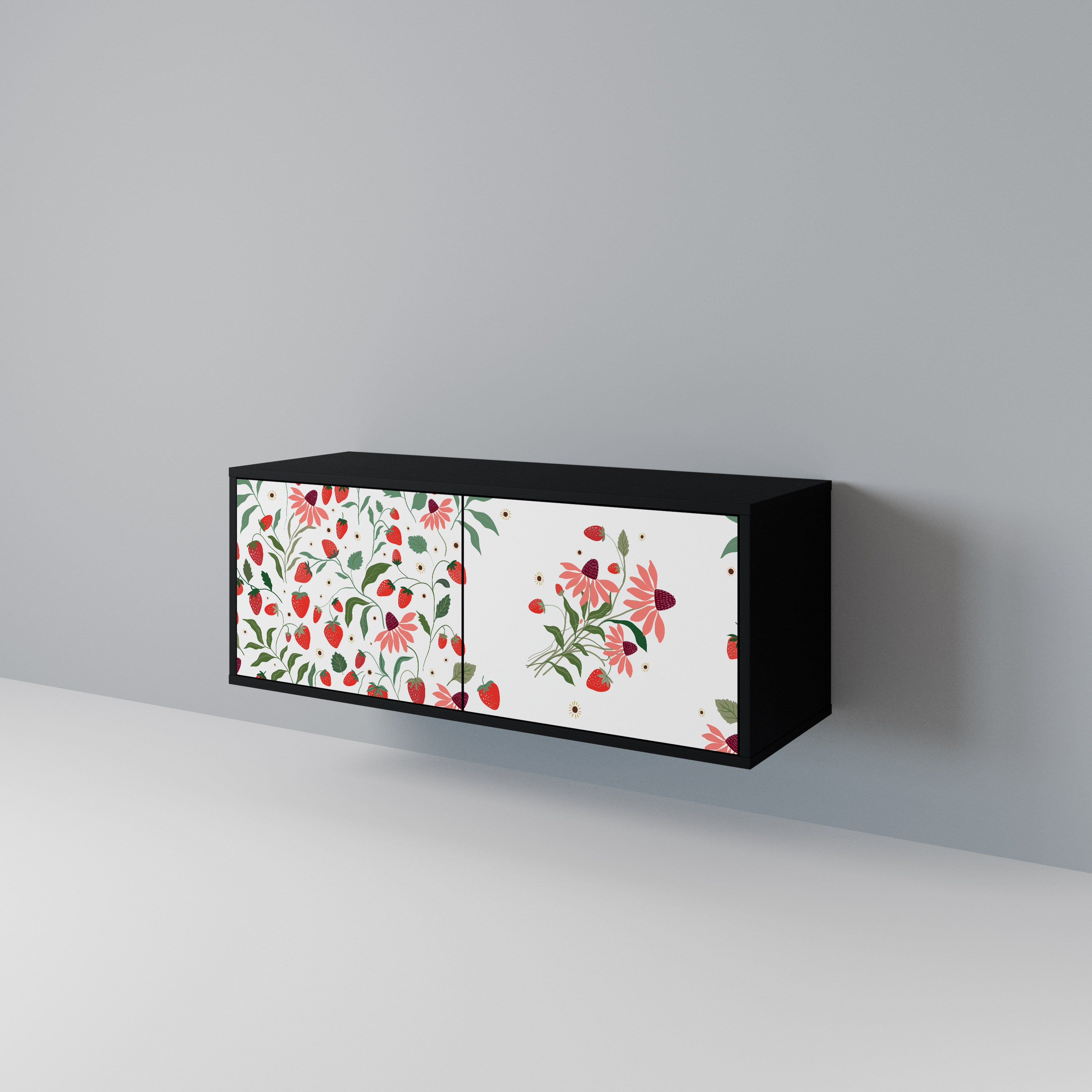 FLOWERS AND STRAWBERRIES Compact 2-Door TV Cabinet