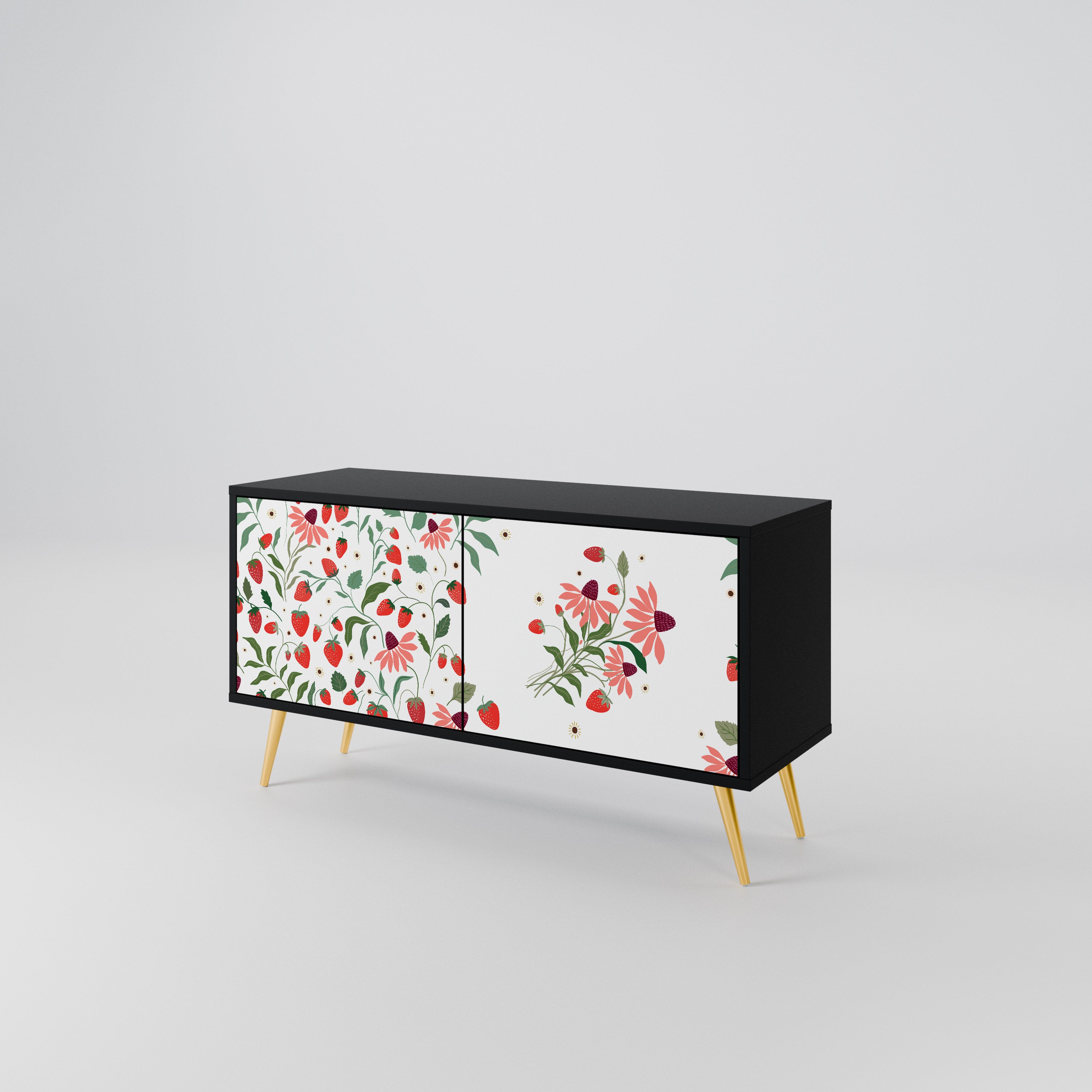 FLOWERS AND STRAWBERRIES Compact 2-Door TV Cabinet