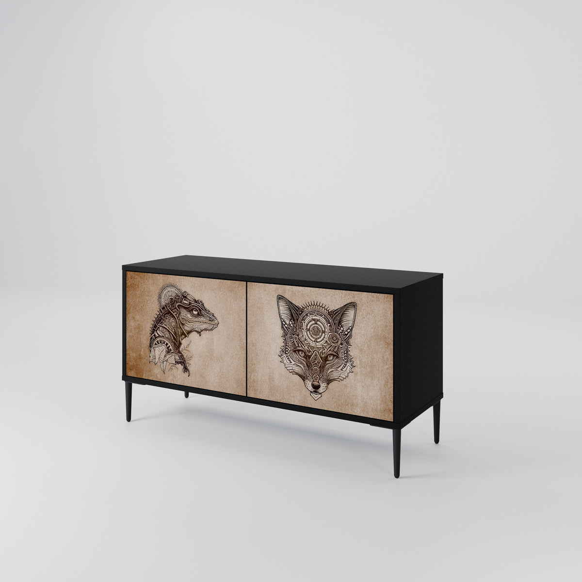 STEAMPUNK CLAN Mueble de TV Compacto de 2 puertas