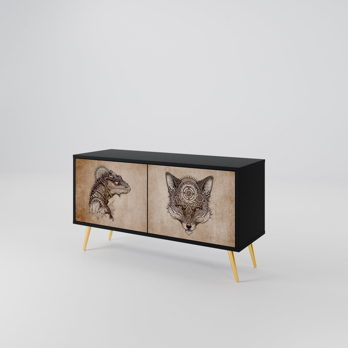 STEAMPUNK CLAN Mueble de TV Compacto de 2 puertas