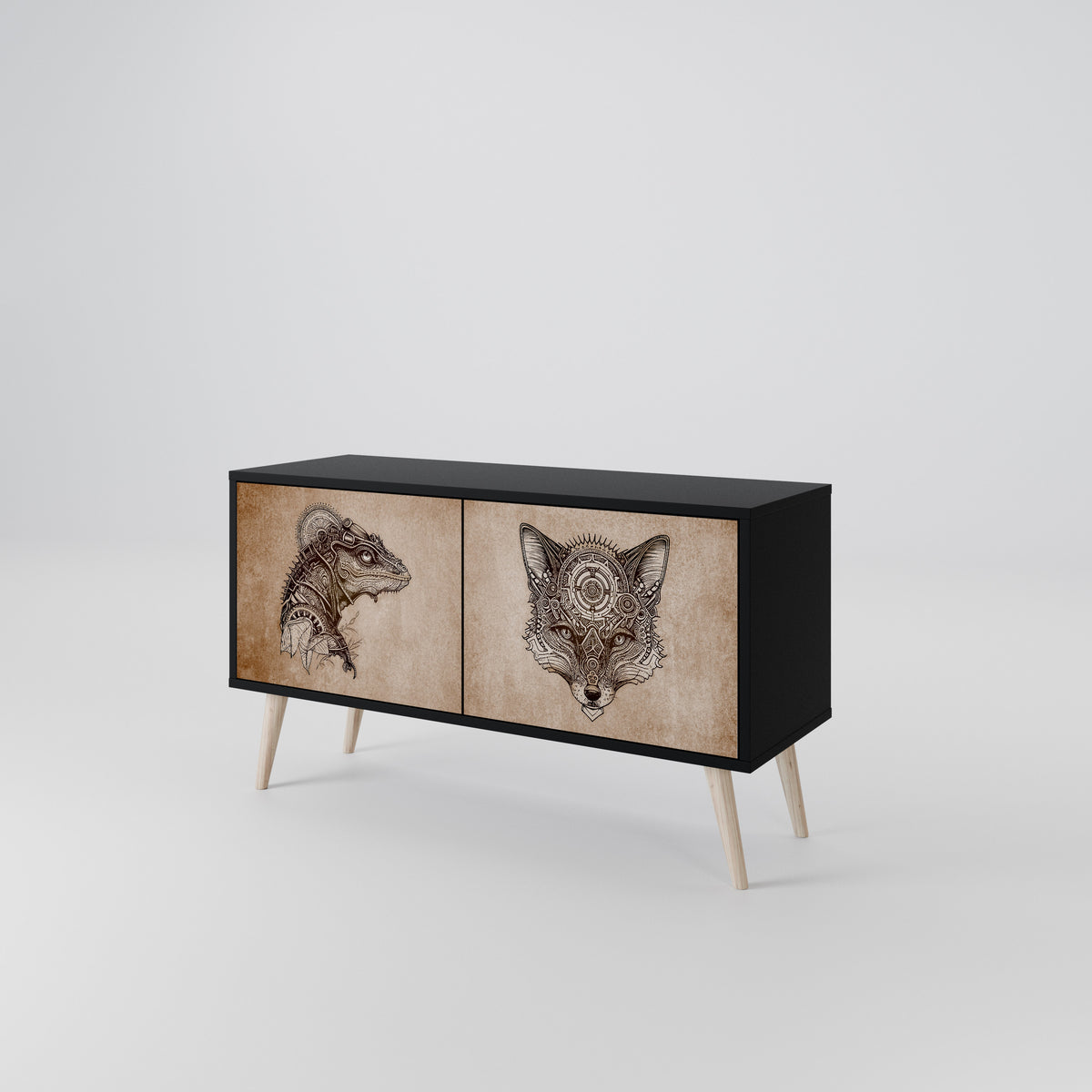 STEAMPUNK CLAN Mueble de TV Compacto de 2 puertas