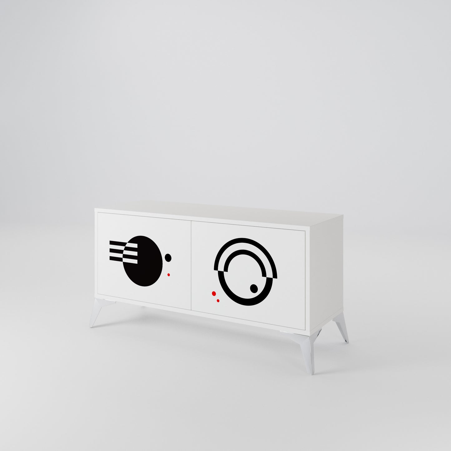 BLACK AND WHITE COMBINATION Compact 2-Door TV Cabinet