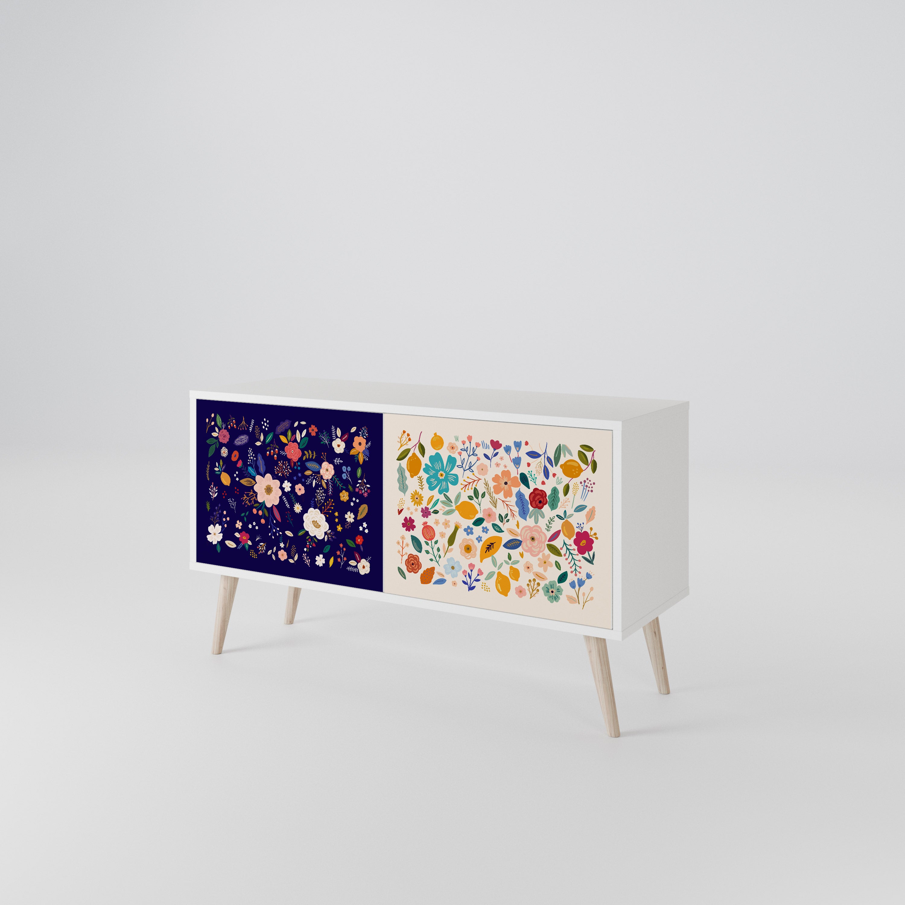 FLORAL COMBINATION Compact 2-Door TV Cabinet
