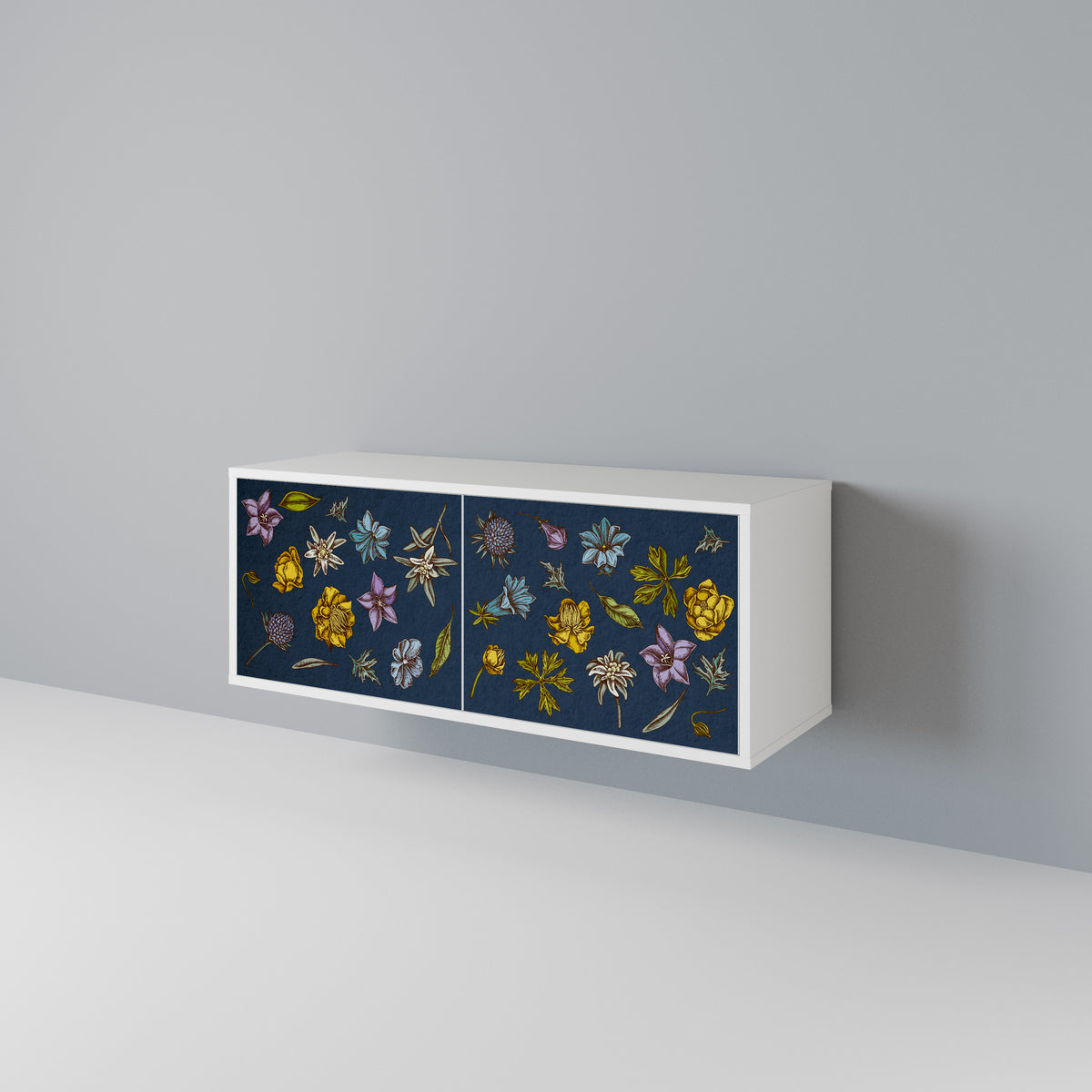 FLOWERS ON NAVY BLUE Compact 2-Door TV Cabinet