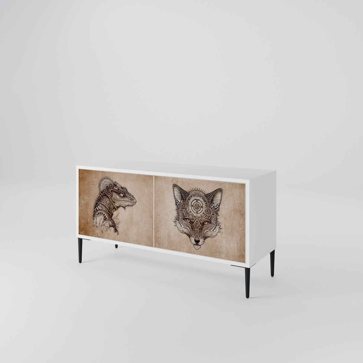 STEAMPUNK CLAN Mueble de TV Compacto de 2 puertas