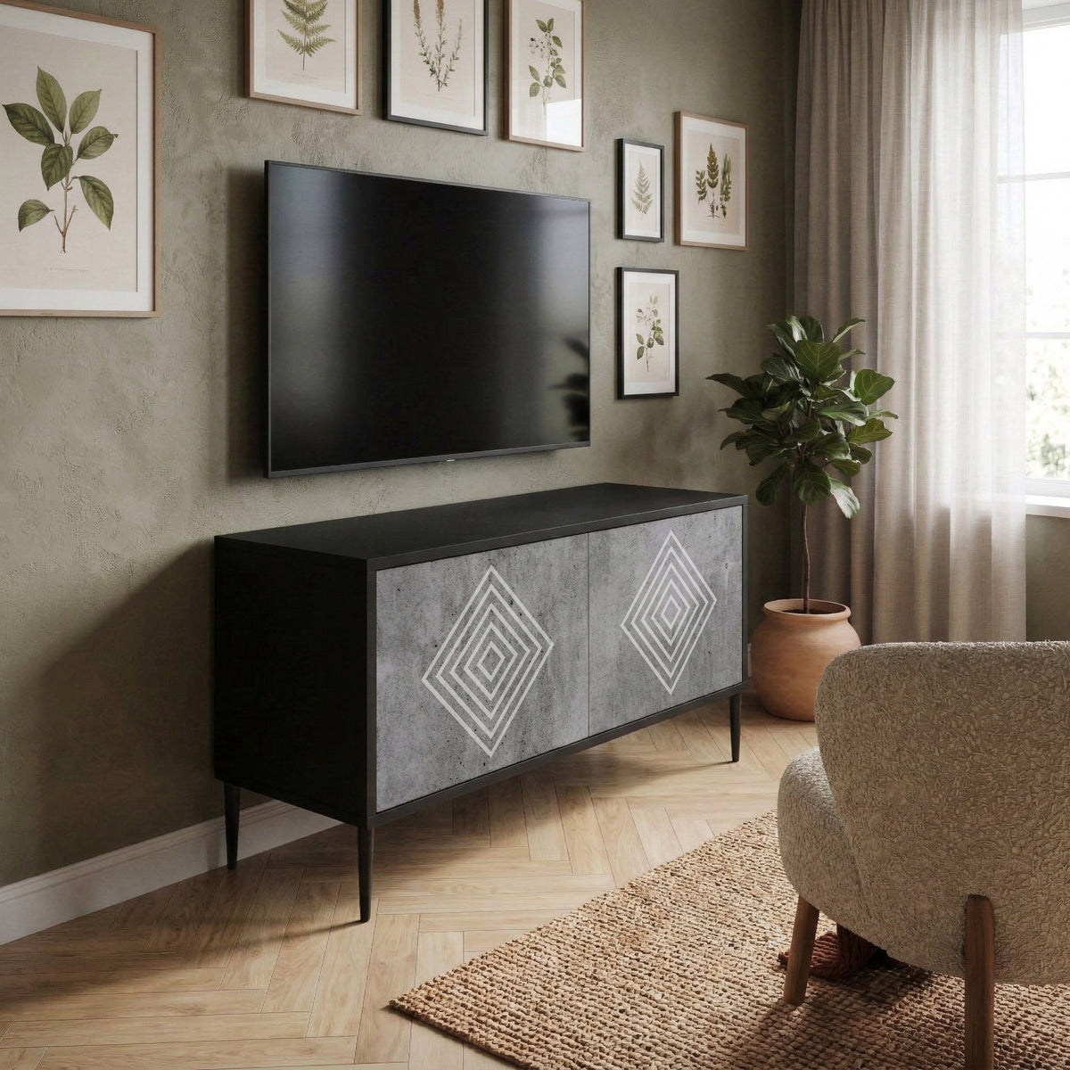 POLYGONAL ARTISTRY Kompaktní dvoudveřový TV stolek