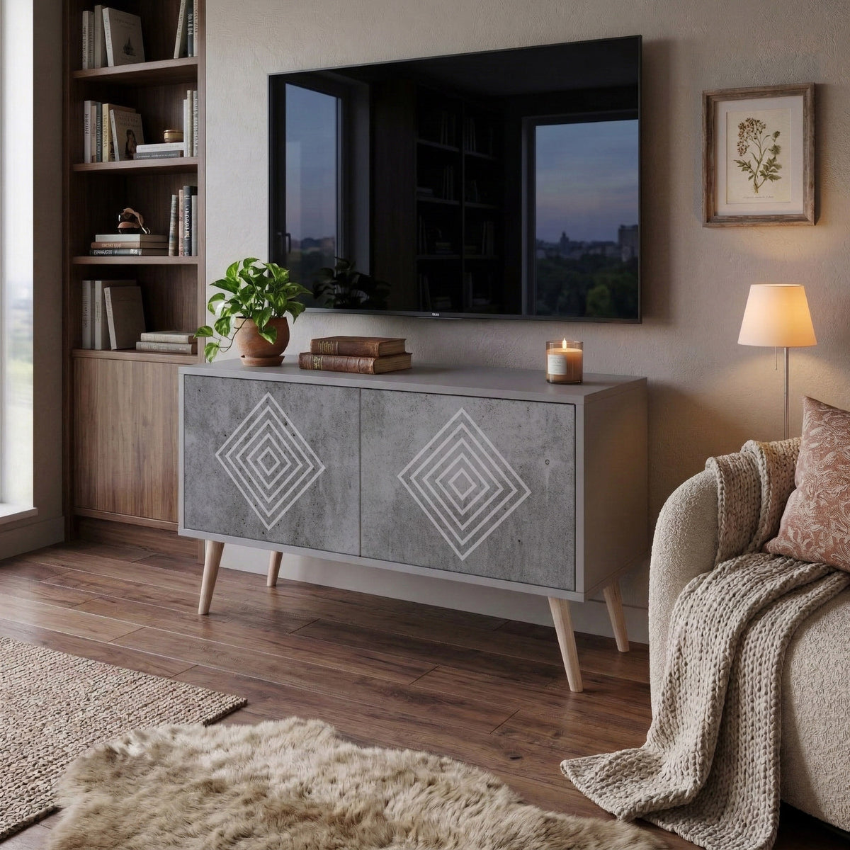 POLYGONAL ARTISTRY Kompaktes 2-türiges TV-Lowboard