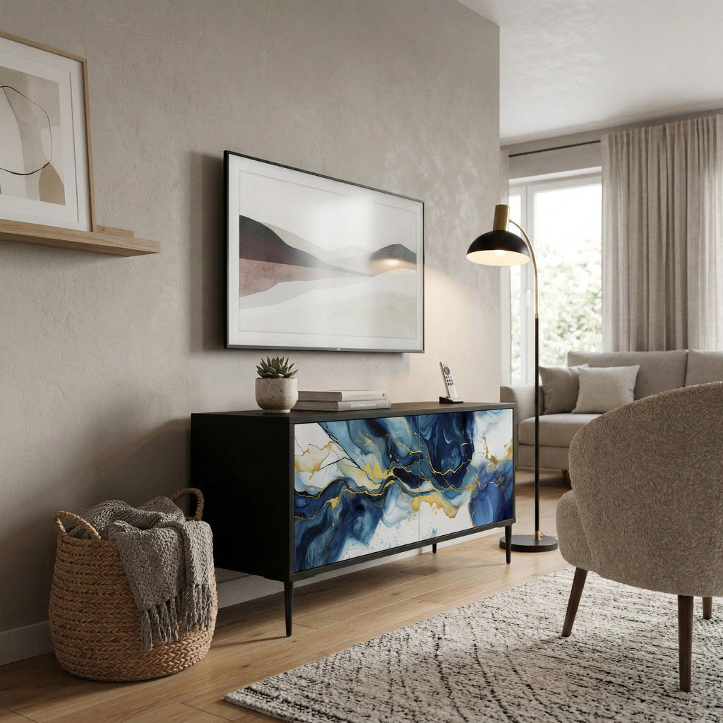 INKY MARBLE Kompakt TV-bänk med 2 dörrar