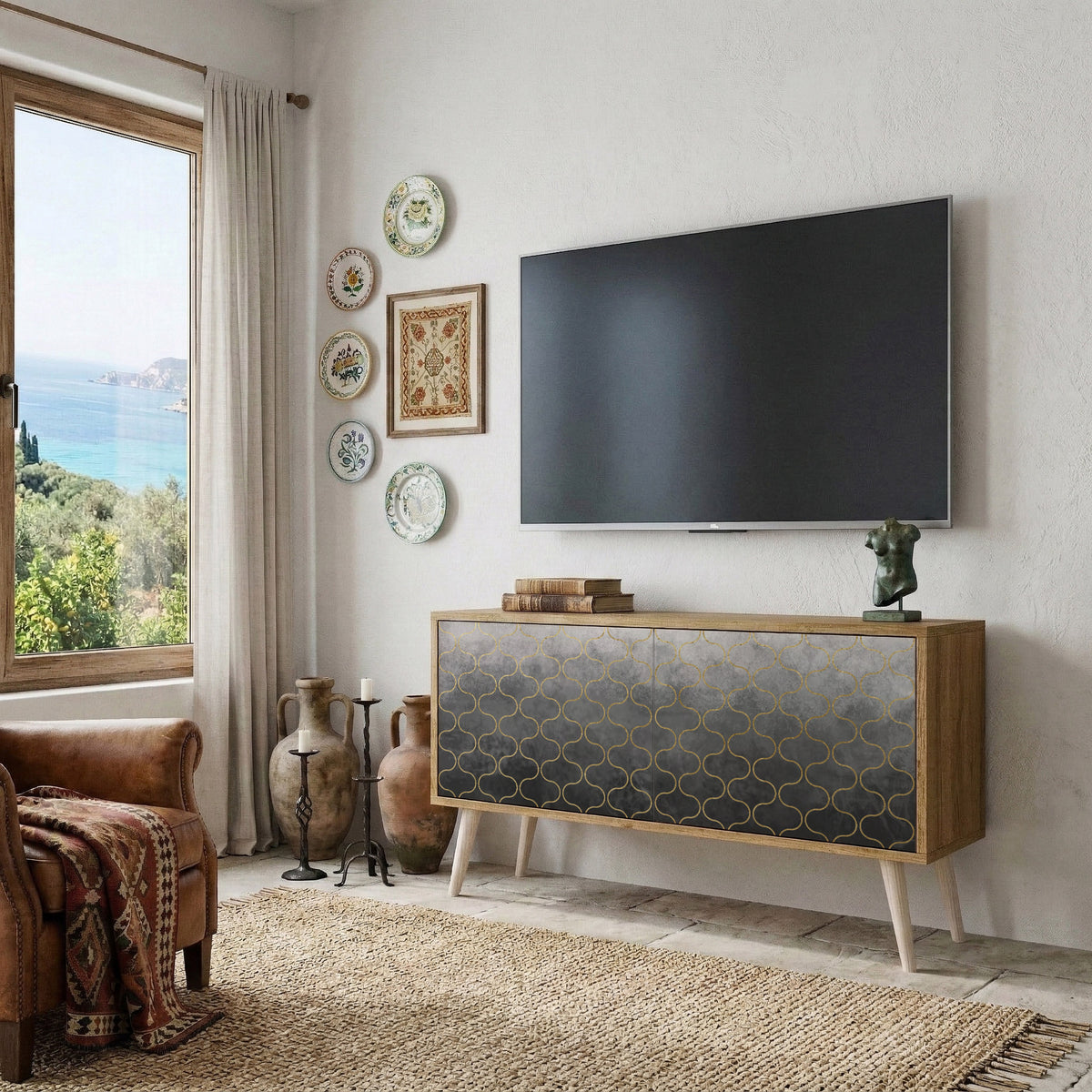 TESSELATED GRAYISH Mobile TV Compatto a 2 Ante