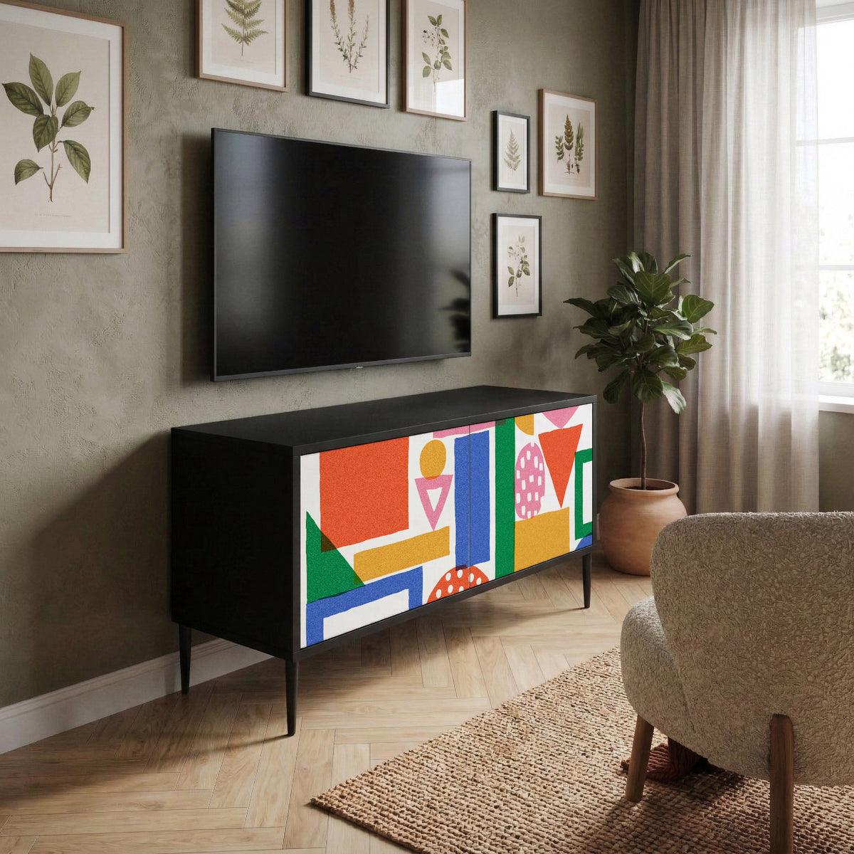 GEOMETRIC GLIMMER Kompakt TV-bänk med 2 dörrar