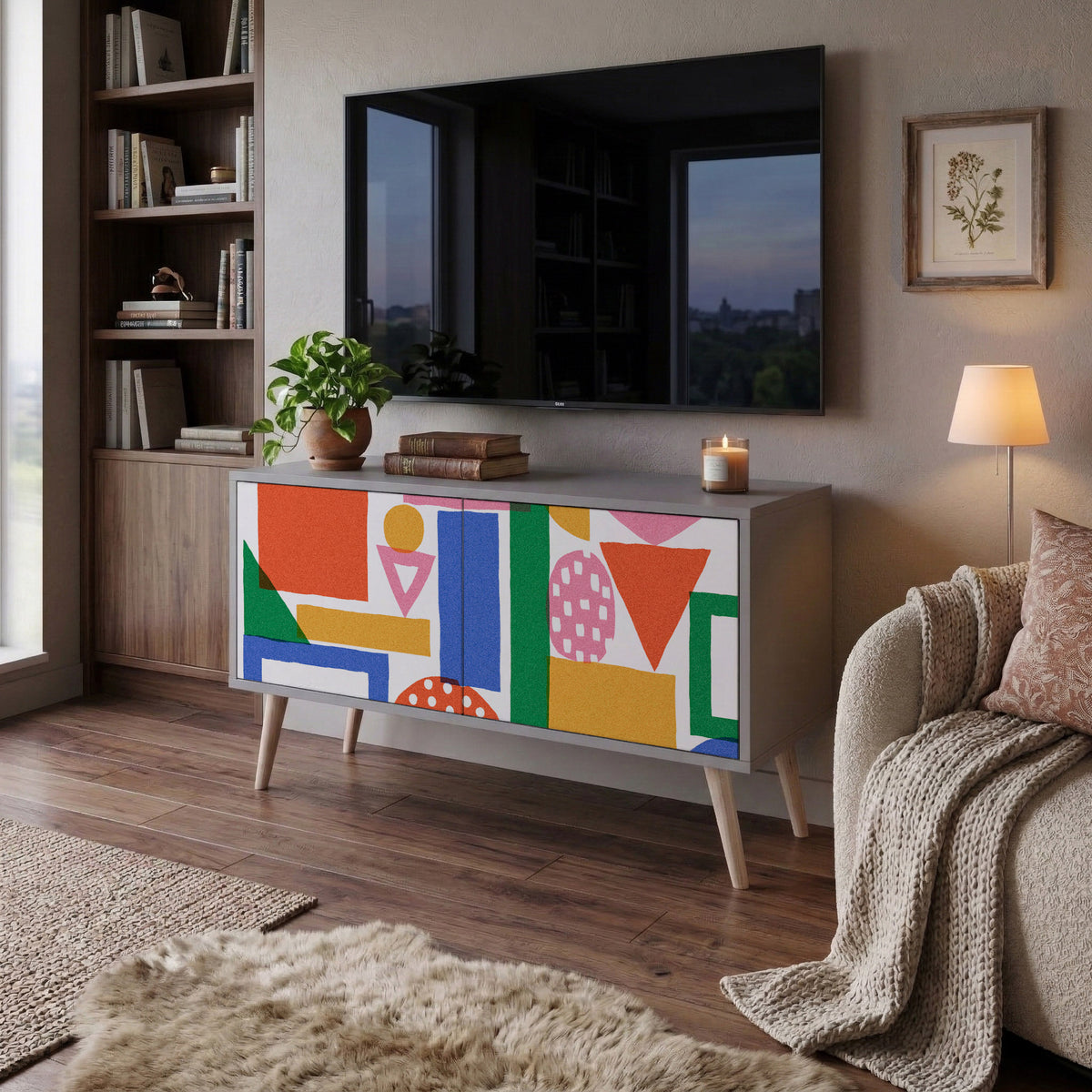 GEOMETRIC GLIMMER Kompakt TV-bänk med 2 dörrar