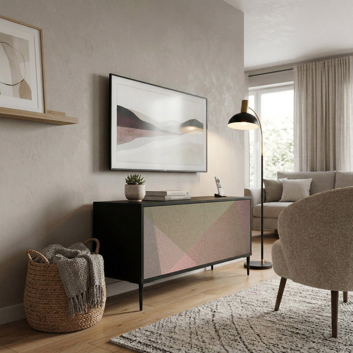 BEIGE GEOMETRY Compact 2-Door TV Cabinet