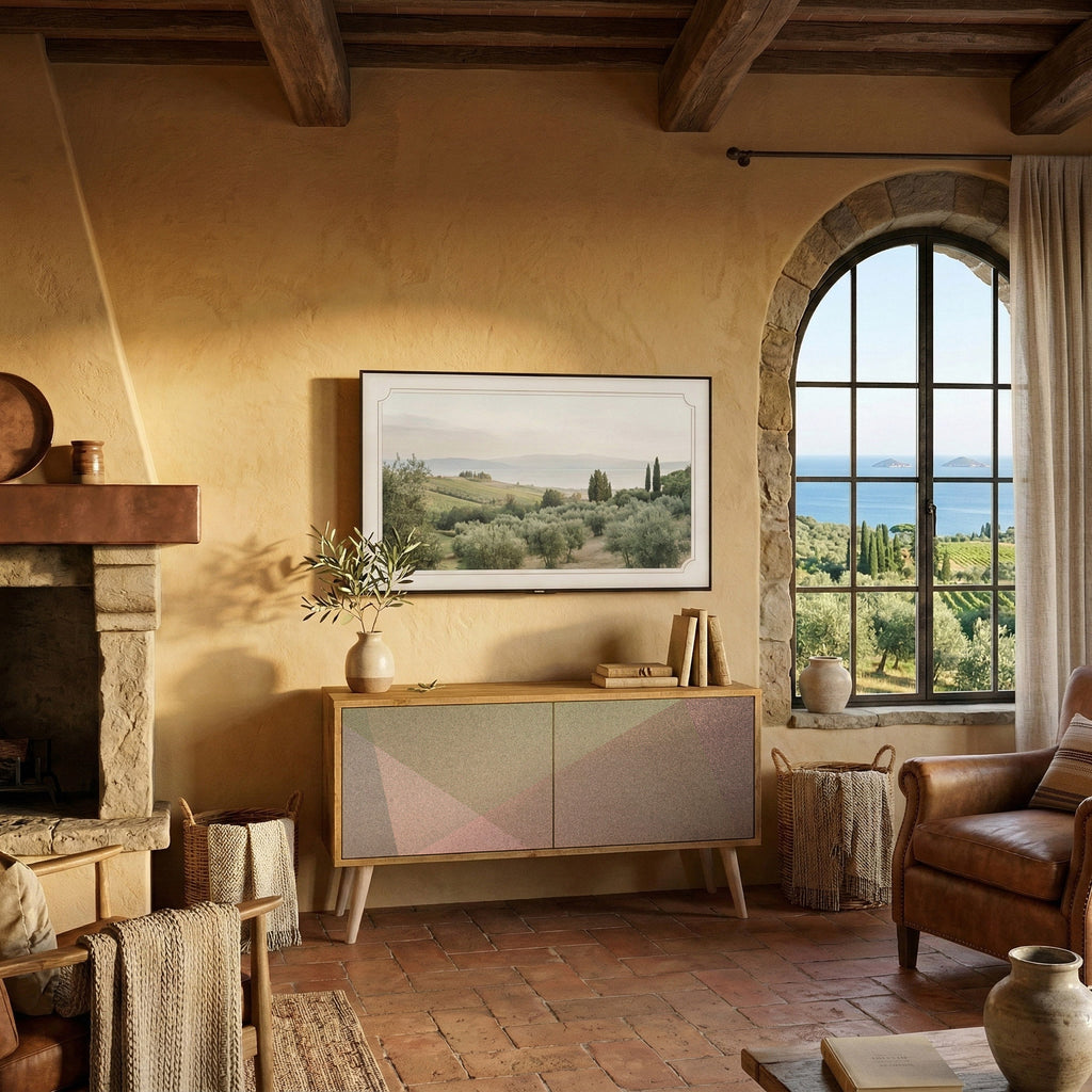 BEIGE GEOMETRY Móvel de TV Compacto de 2 Portas