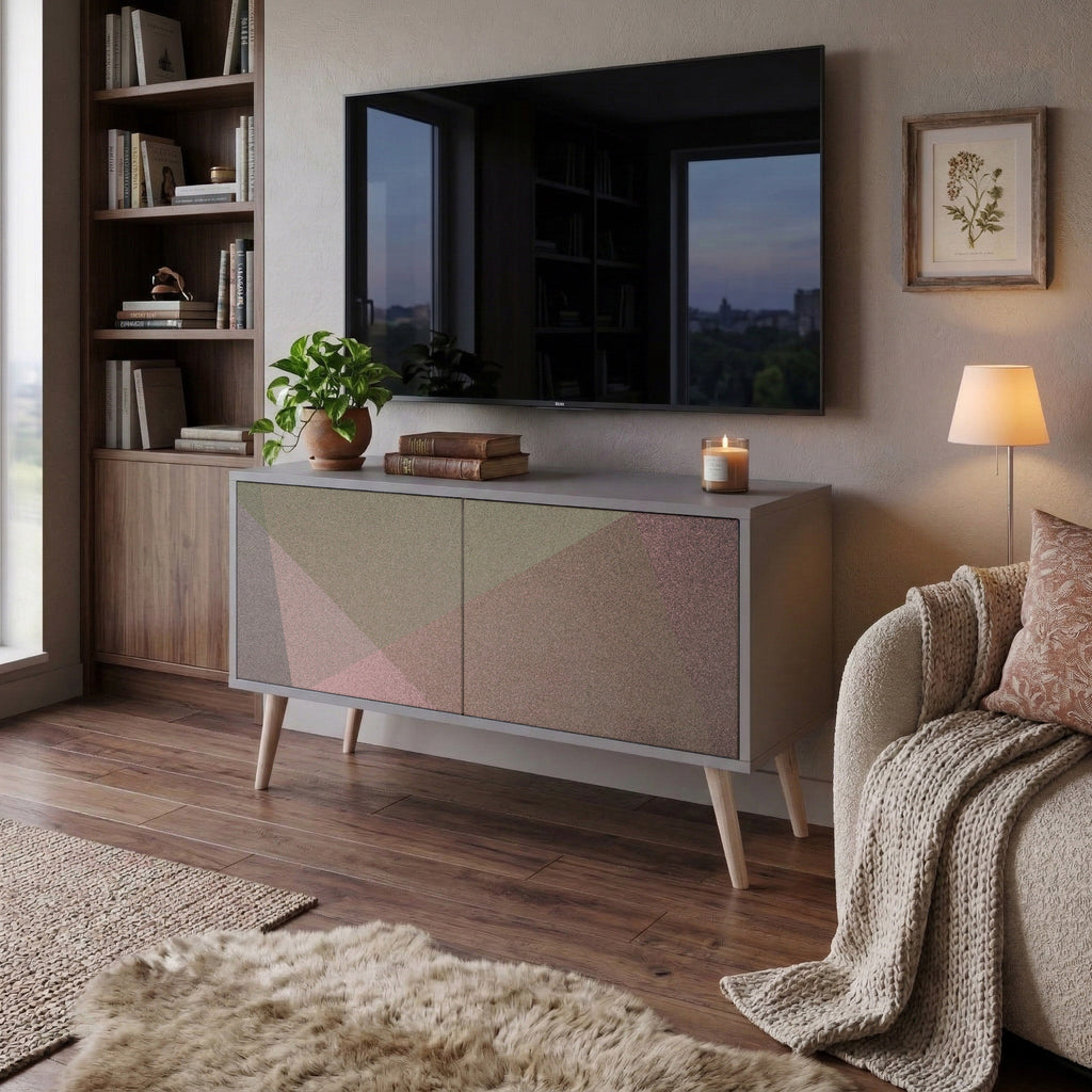 BEIGE GEOMETRY Móvel de TV Compacto de 2 Portas