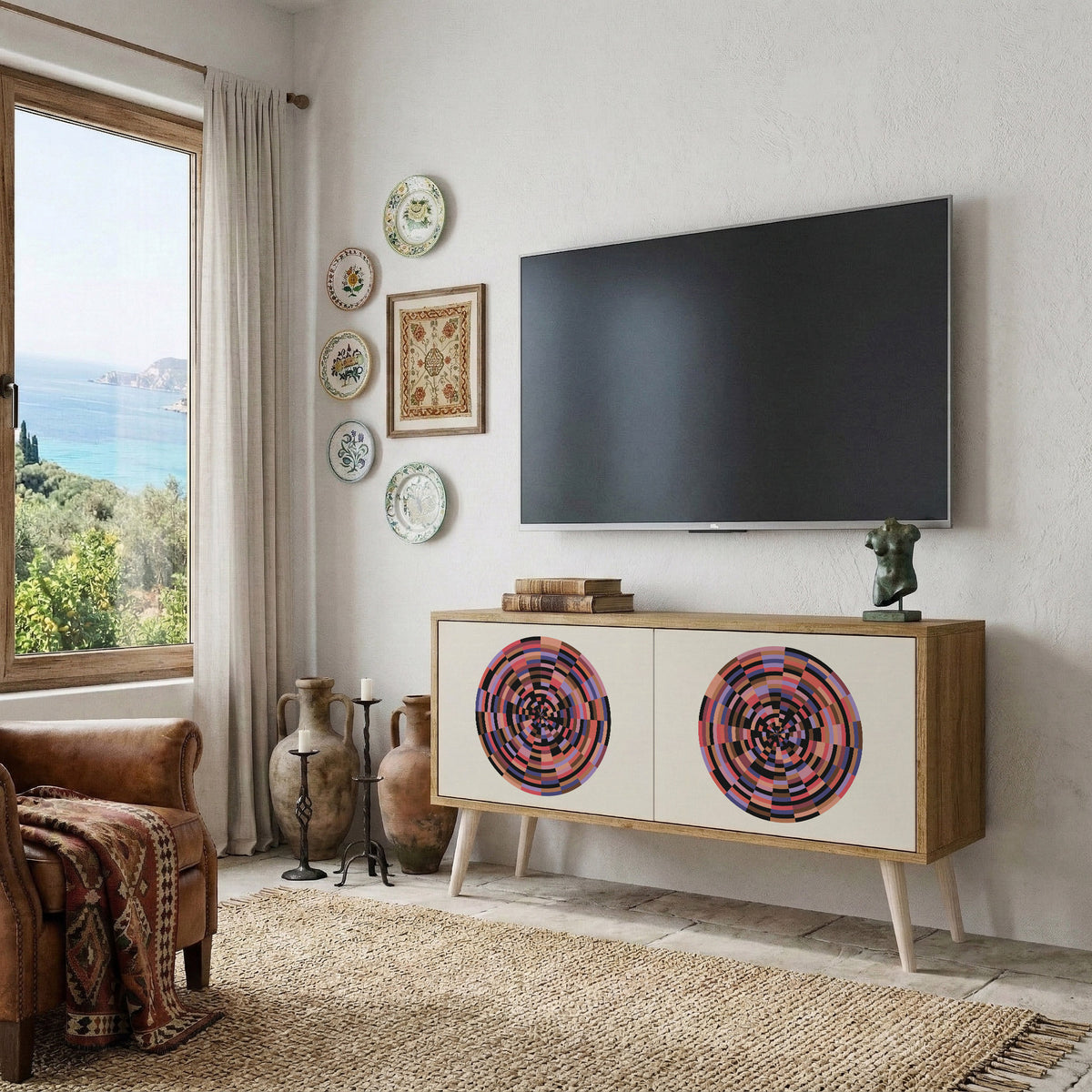 BROWN CIRCLES Kompaktní dvoudveřový TV stolek