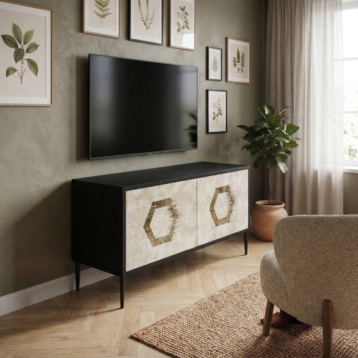 HEXAGONAL SHAPES Mueble de TV Compacto de 2 puertas