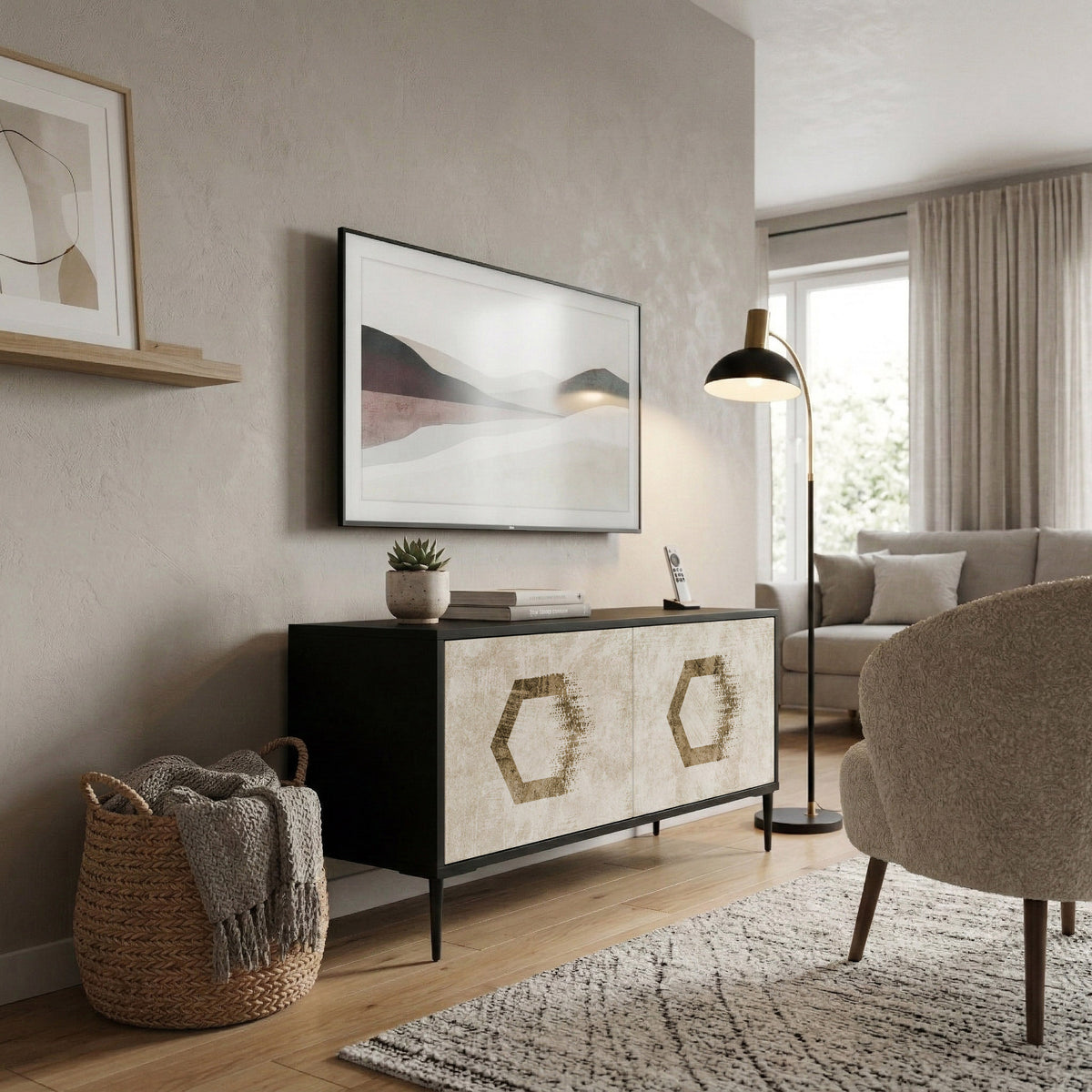 HEXAGONAL SHAPES Mueble de TV Compacto de 2 puertas