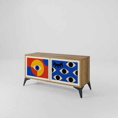 GEOMETRIC EYES Kompakt TV-bänk med 2 dörrar