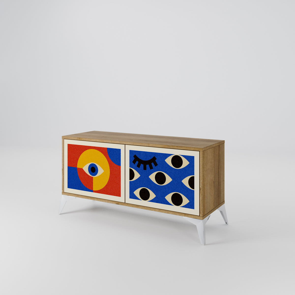 GEOMETRIC EYES Kompakt TV-bänk med 2 dörrar