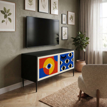 GEOMETRIC EYES Kompakt TV-bänk med 2 dörrar