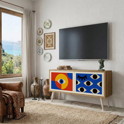 GEOMETRIC EYES Kompakt TV-bänk med 2 dörrar