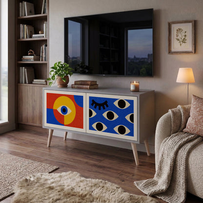 GEOMETRIC EYES Kompakt TV-bänk med 2 dörrar