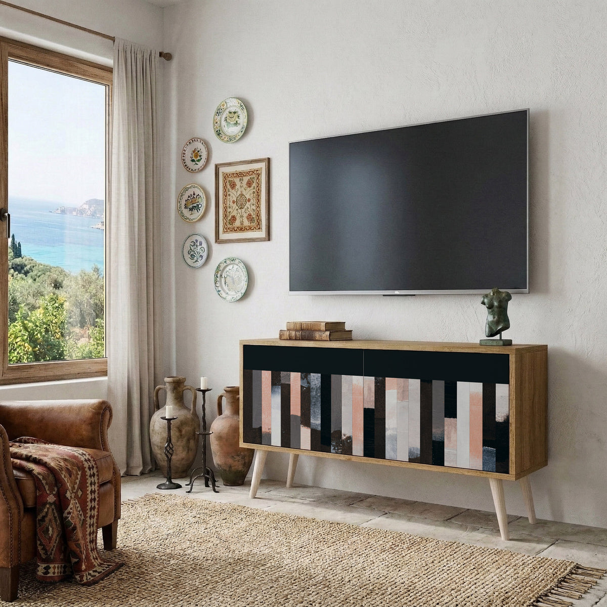 COLLAGE OF RECTANGLES Mueble de TV Compacto de 2 puertas