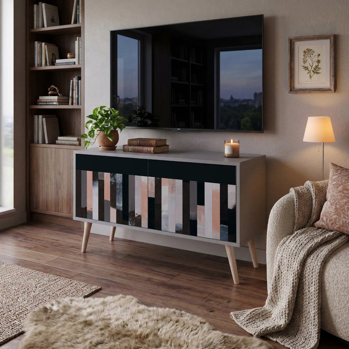 COLLAGE OF RECTANGLES Mueble de TV Compacto de 2 puertas