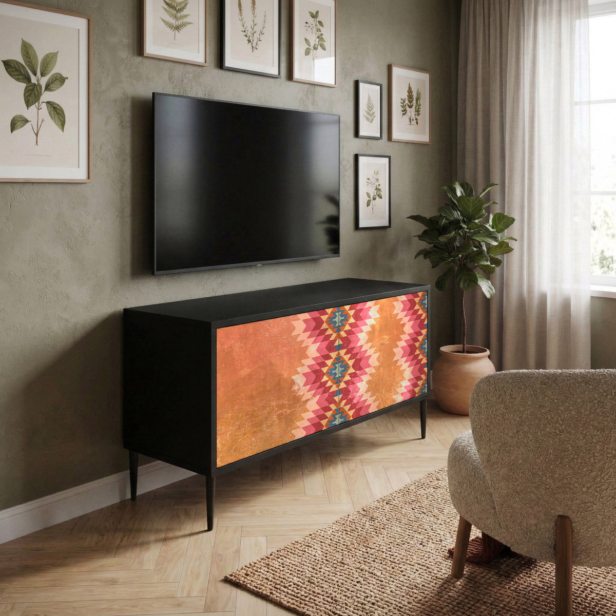 INDIAN FOLK Kompaktní dvoudveřový TV stolek