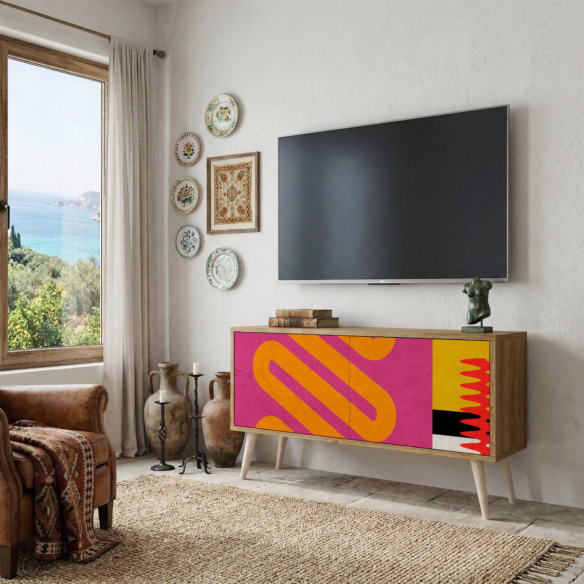 VIVID ART Mueble de TV Compacto de 2 puertas
