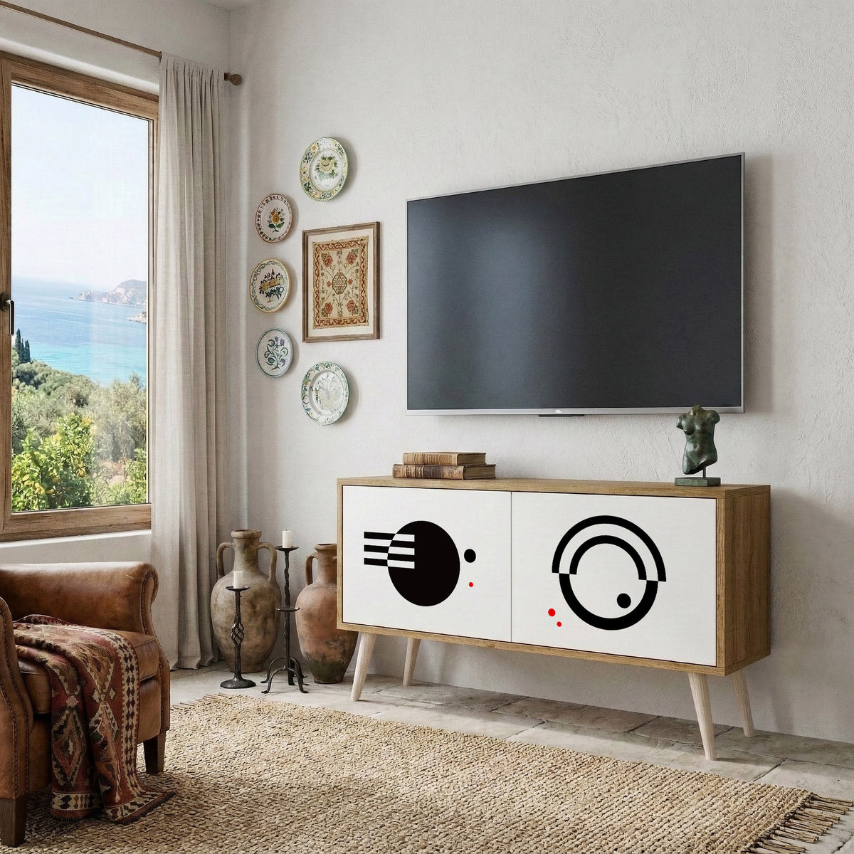 BLACK AND WHITE COMBINATION Kompaktní dvoudveřový TV stolek
