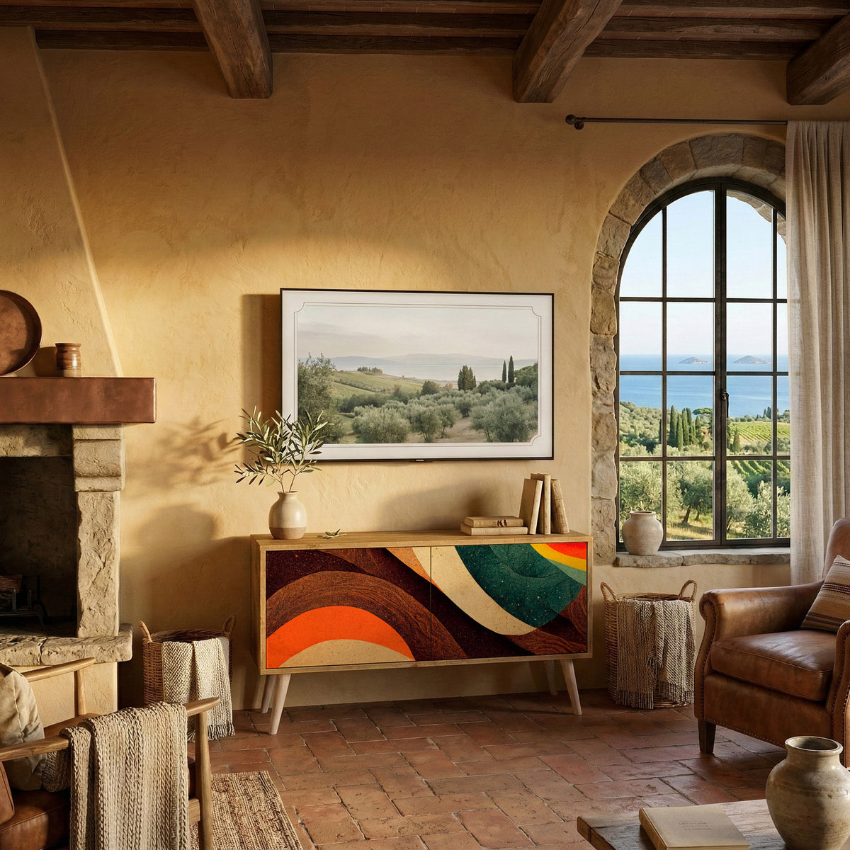 COLORFUL STRANDS Mueble de TV Compacto de 2 puertas