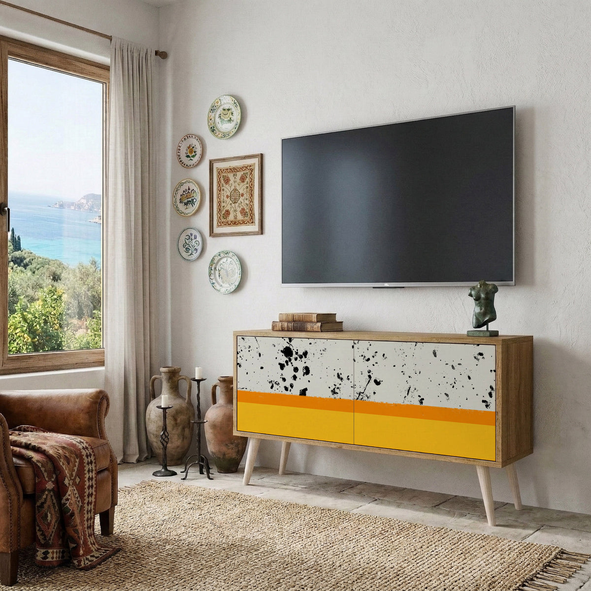 DYED BY ORANGE Compact 2-Door TV Cabinet
